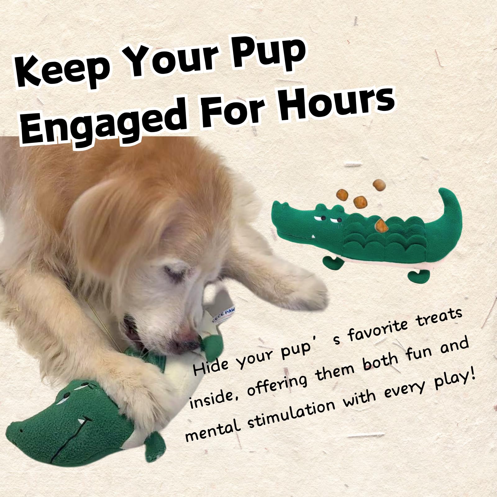 Cece Paw Dog Puzzle Toys, Alligator Treat Dispensing Dog Toys, Squeaky Crinkle Snuffle Toy For Boredom And Stimulating, Enrichme