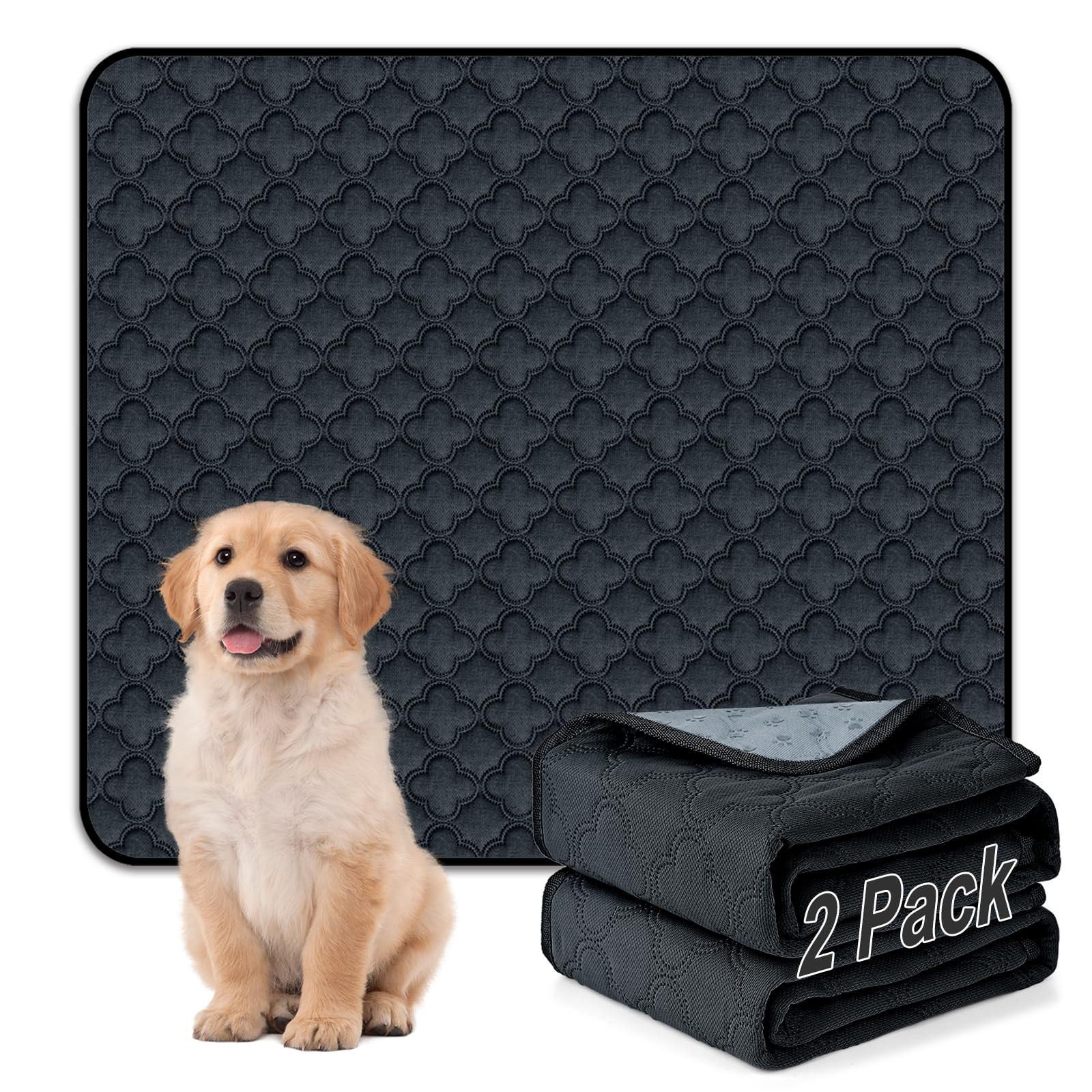 Funfurry Washable Pee Pads - 2 Pack Reusable, Waterproof, Super Absorbent Dog Training Pads With Non-Slip Backing (Dark Grey, 41