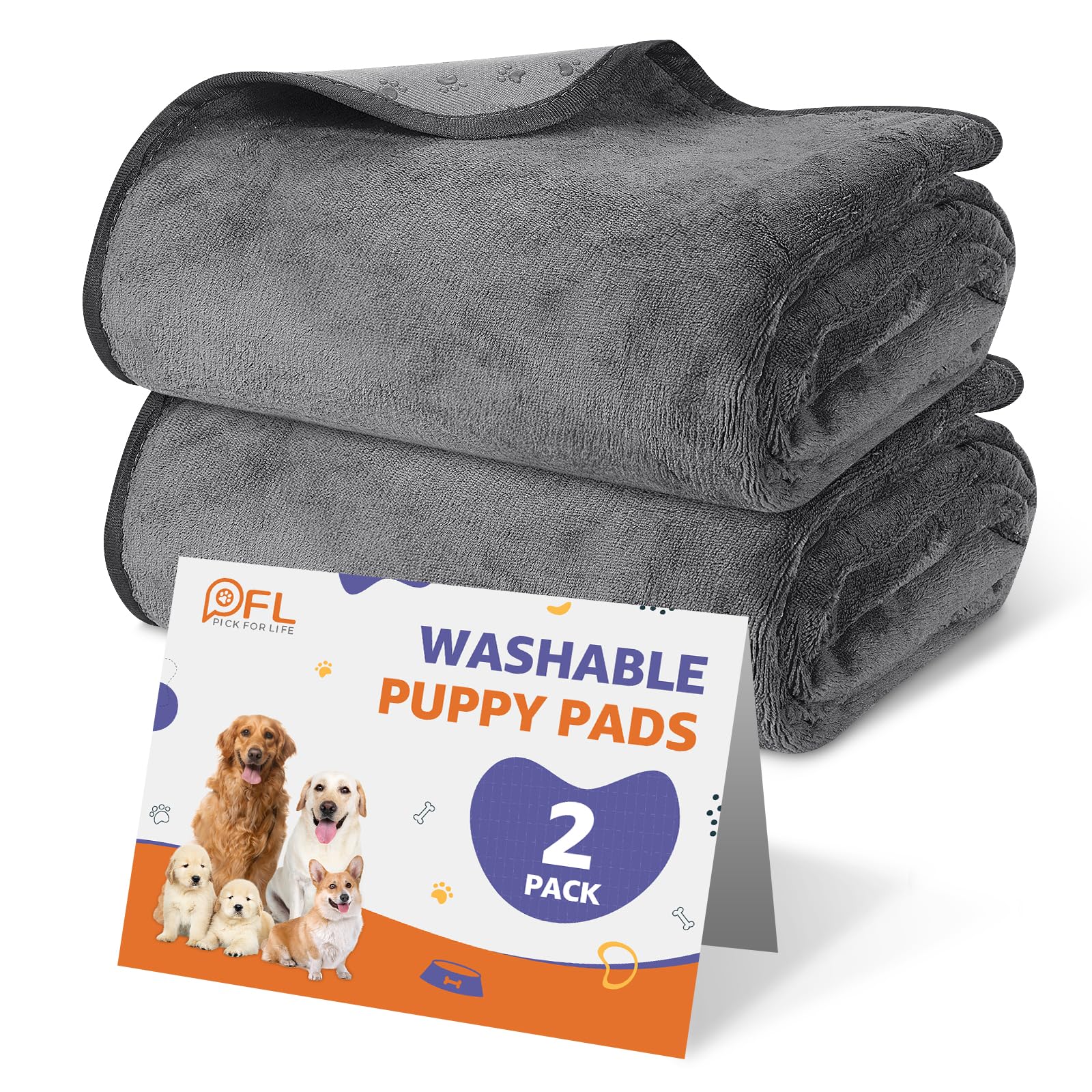 Pick For Life Washable Dog Pee Pads, 48X48 Reusable Puppy Whelping Pads, Absorb Dog Mats Non-Slip Reusable Dog Training Pads For