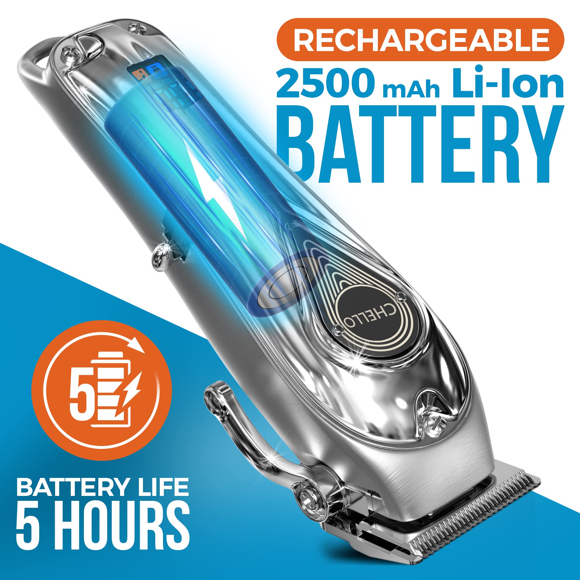 Full Metal Professional Dog Clippers For Grooming, Rechargeable, Low Noise Cordless, Pet Hair Clippers For Large Dogs, Heavy Duty Use With Led Display