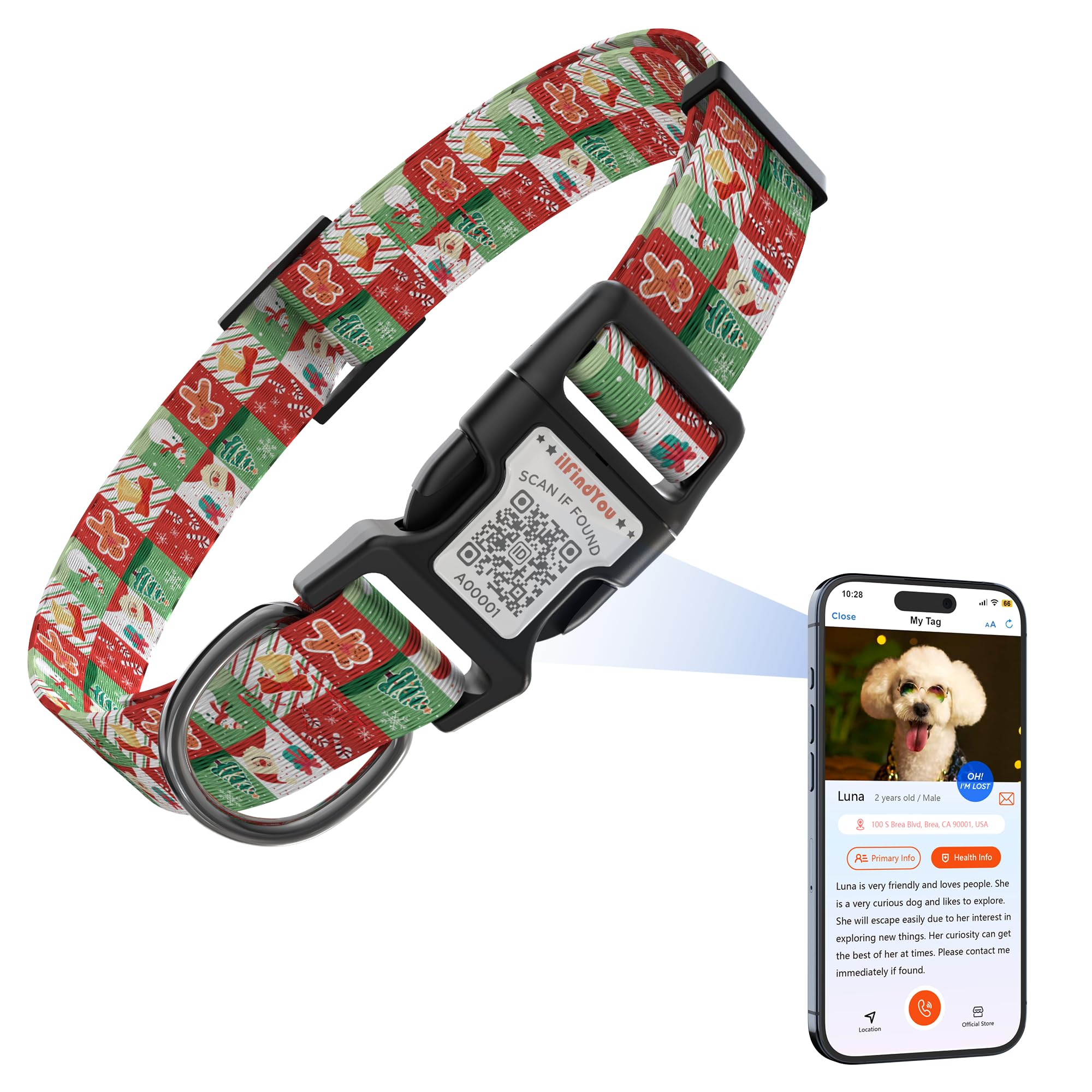 Ilfindyou Christmas Dog Collars For Large Dogs Soft Nylon Christmas Pattern Sized L
