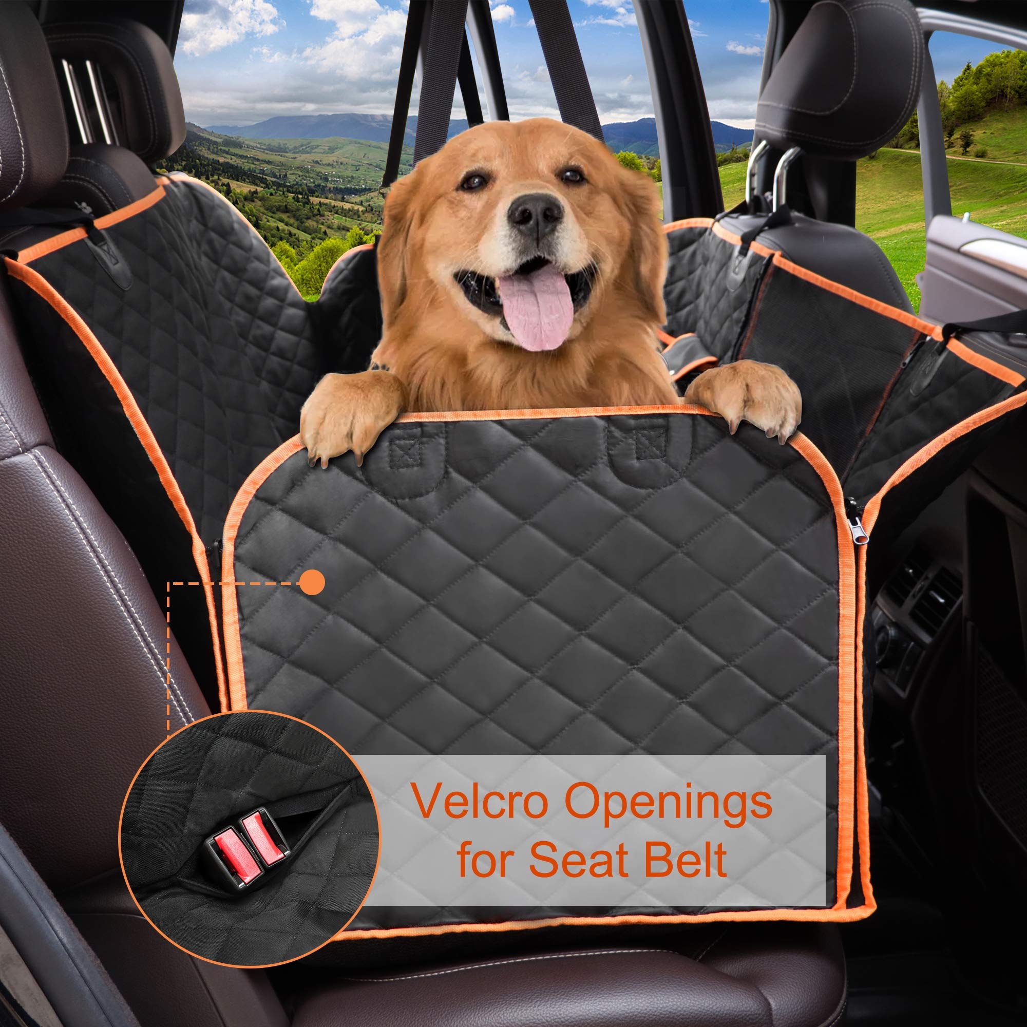 Femuar Dog Car Seat Cover, Waterproof Nonslip Pet Seat Cover for Back Seat with Storage Pockets Mesh Visual Window, Heavy Duty S