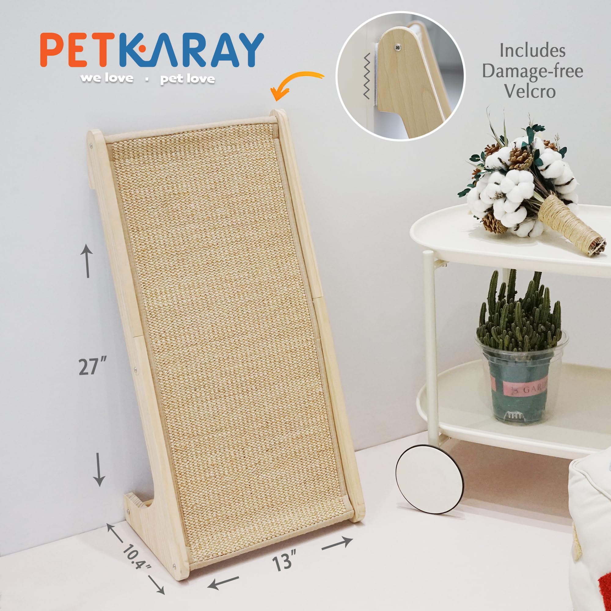 Petkaray Cat Scratcher, Sisal Scratching Ramp, L Shape Scratch Pad For Indoor Cats, Wall Furniture Protector With Catnip (Large