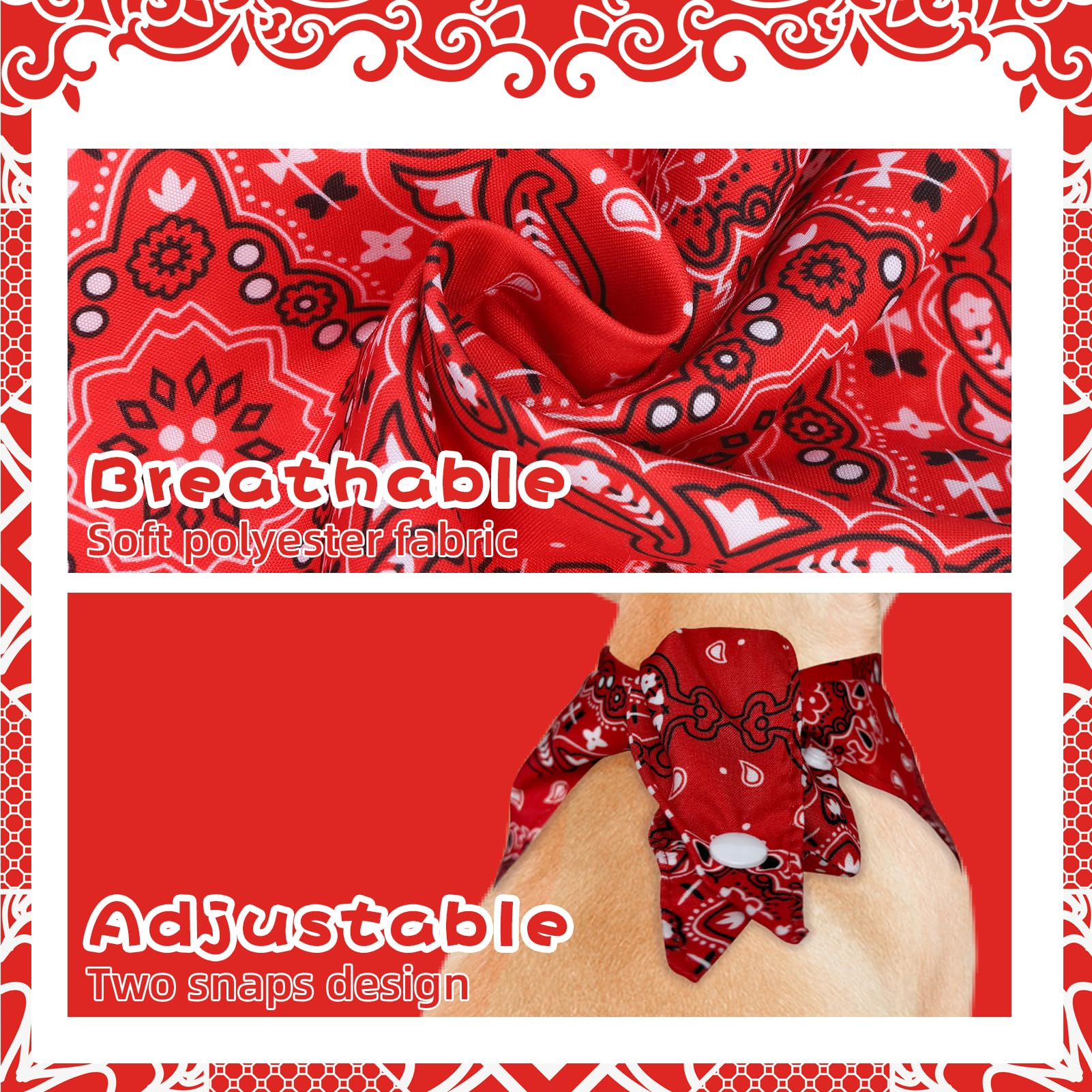 Pawchie Dog Bandanas Small Reversible Styles Pet Triangle Scarf Bibs - Adjustable With Two Snaps - Kerchief Set Accessories For Dogs, Puppy, Cats Red