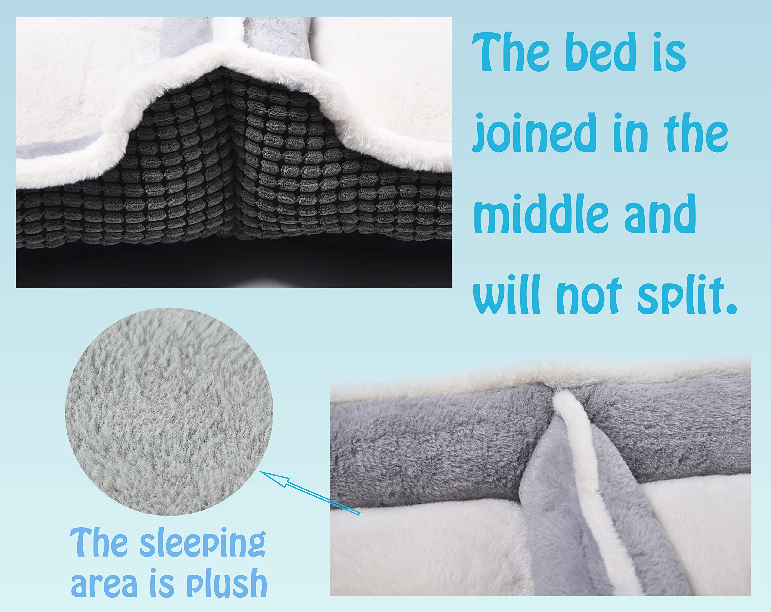 Dog Beds For Two Small Dogs, Double Cat Beds For Indoor Cats,Washabel Super Soft Durable Kitten Bed And Puppy Bed,?nti-Slip & Water-Resistant Bottom,Luxury Rectangle Grey Pet Bed