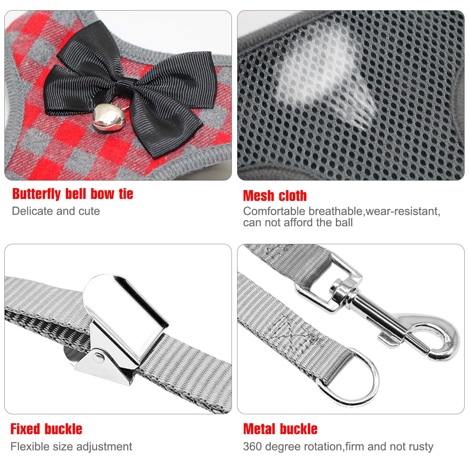 Rypet Small Dog Harness and Leash Set - No Pull Pet Harness with Soft Mesh Nylon Vest for Small Dogs and Cats Red M