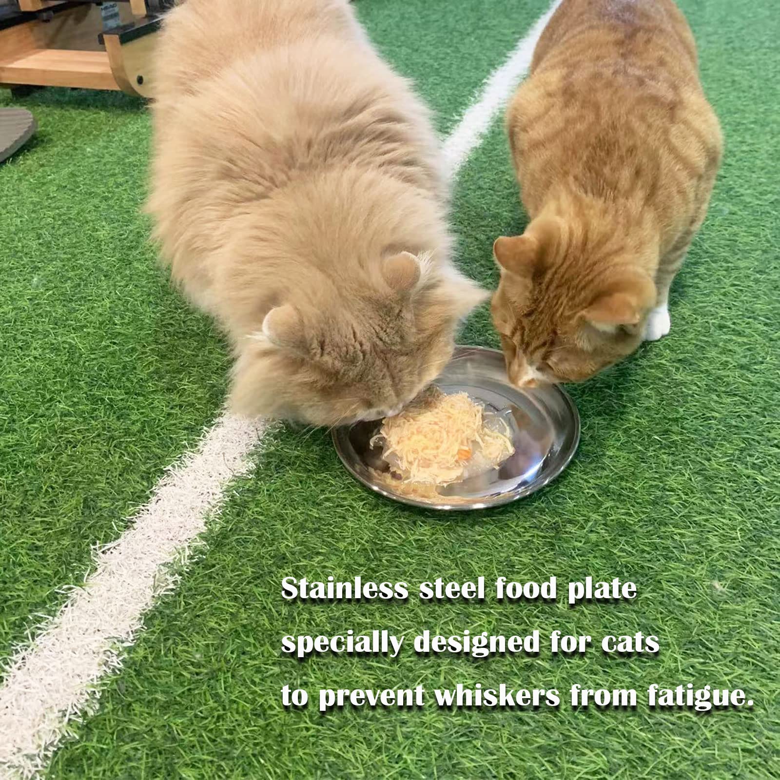 RMNHPTK Cat Food Dishes, Stainless Steel Shallow Bowls Relief Whisker Fatigue Cat Plates with Non-Slip Mats for Wet & Dry Food (