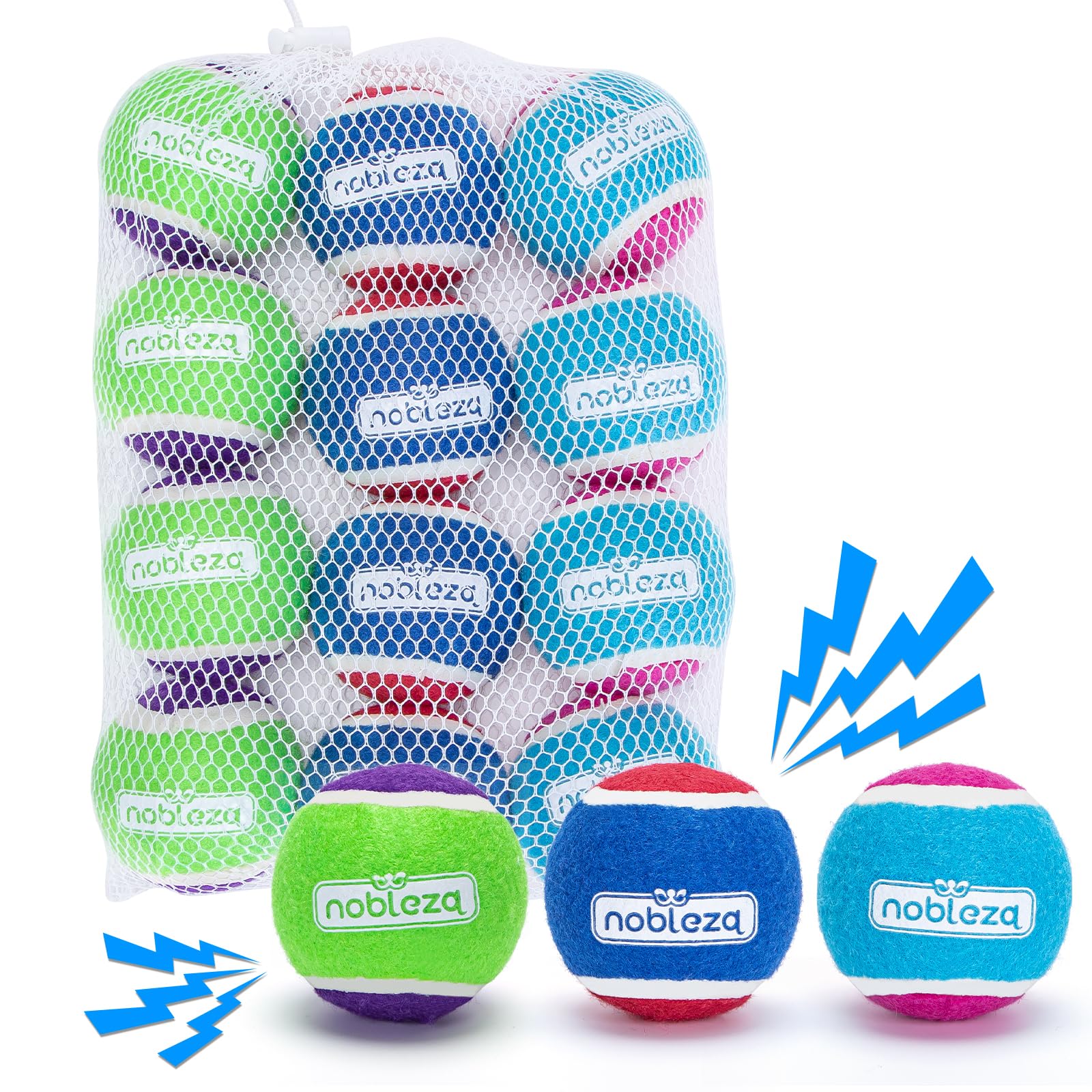 Nobleza Dog Tennis Balls 12 Pack, Durable Bouncy Floatable Squeaky Tennis Balls for Dogs for Fetch & Exercise, Training Interact
