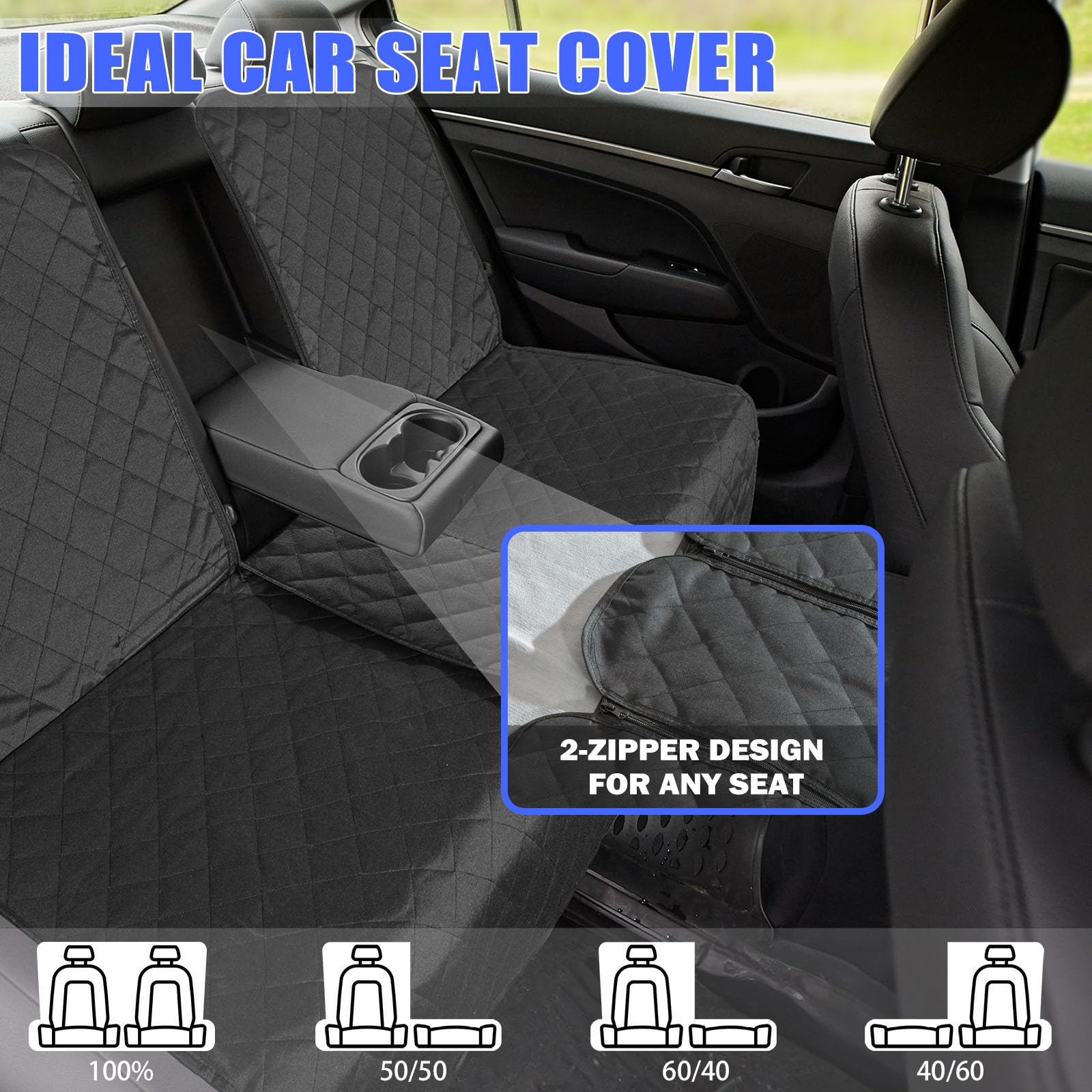 Yonktoo Dog Car Seat Cover For Back Seat, Car Seat Cover 60/40 Split Bench For Cars, Suvs - Standard - 53' W