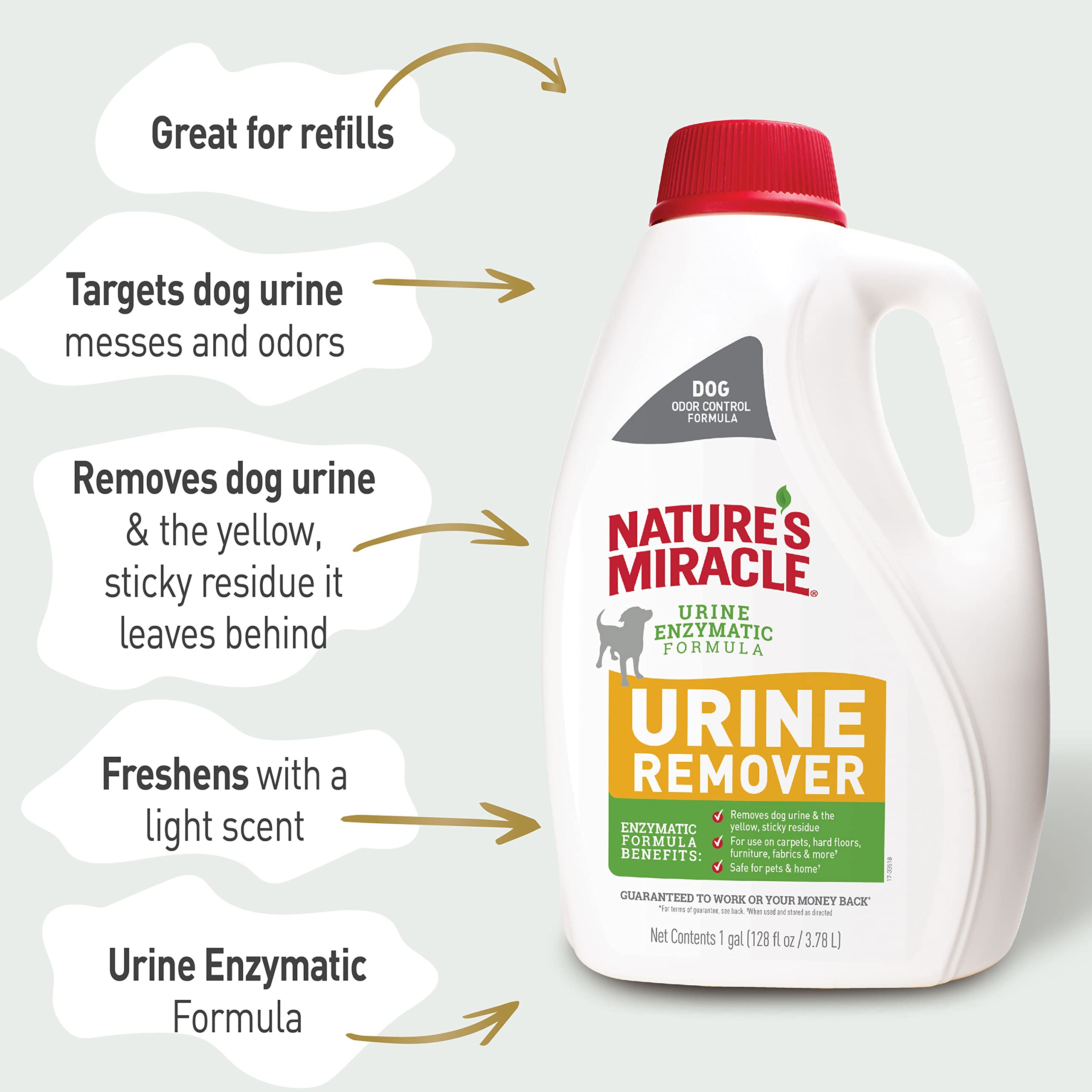Nature's Miracle Dog Urine Remover, 128 Oz, Enzymatic Formula, Multicolor, 128.00 Fl Oz (Pack of 1)