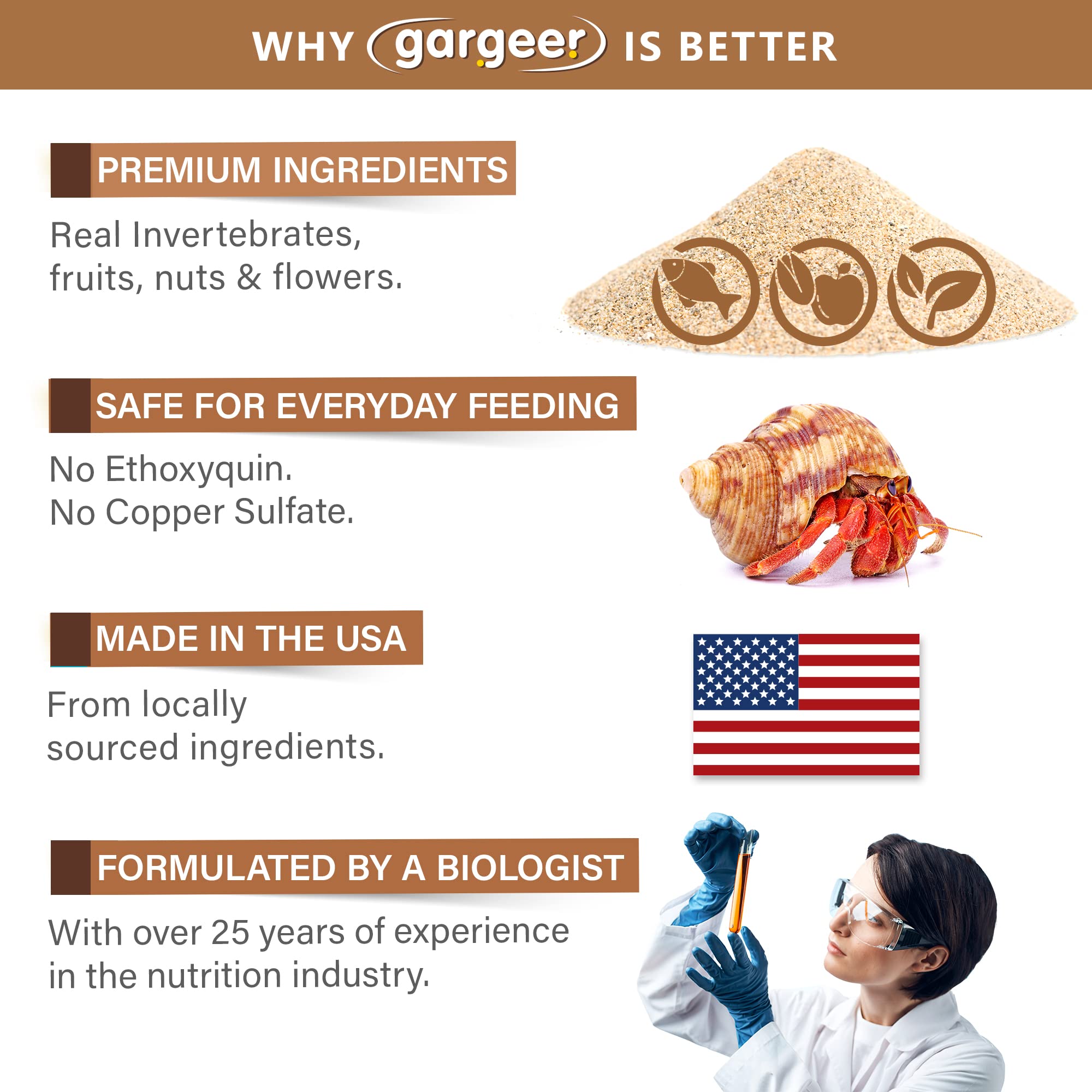 Gargeer Hermit Crab Protein Treat. Non-GMO Premium Ingredients, to Meet All Protein and Support Strength and Growth. 2oz Granula