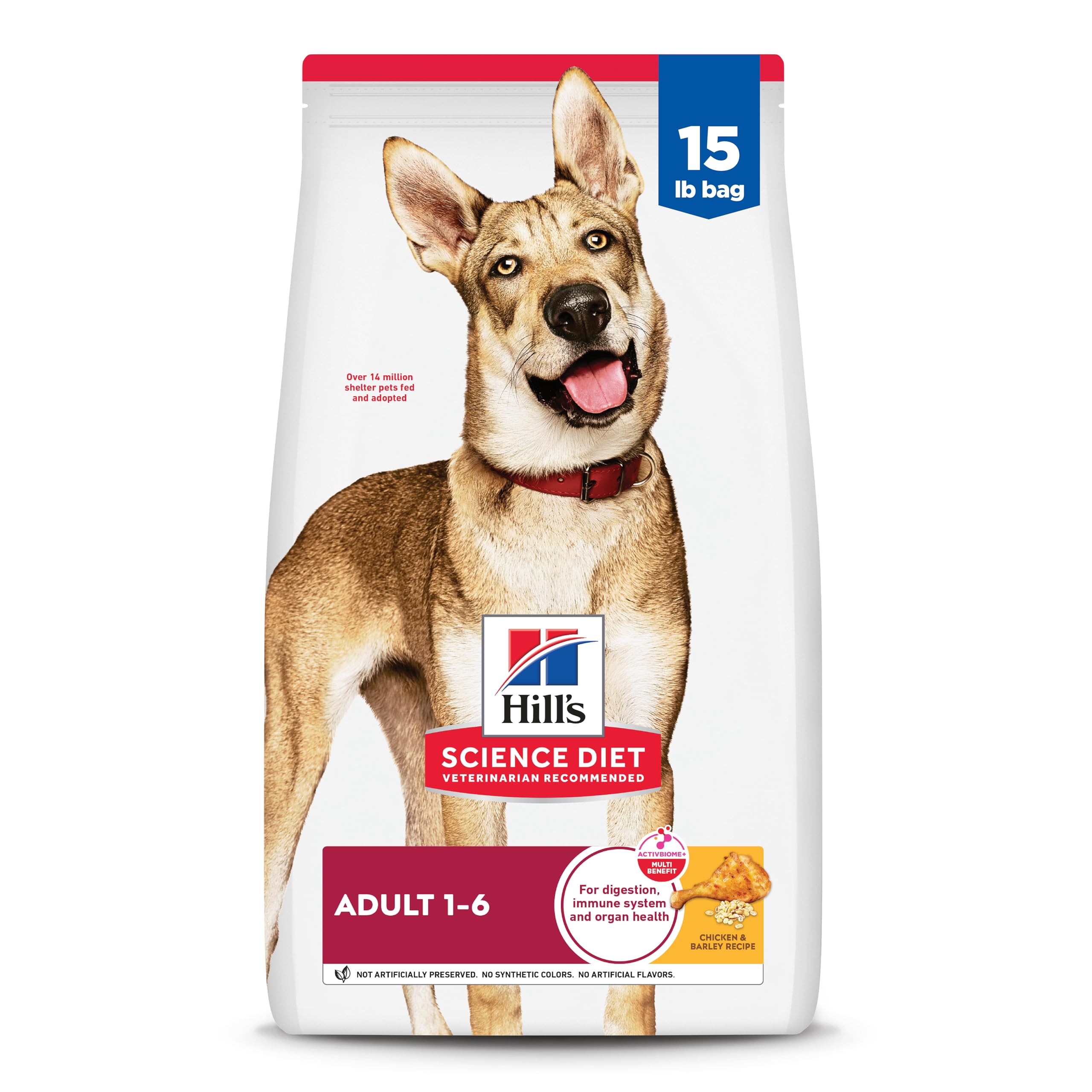 Hills Science Diet Adult 1-6, Adult 1-6 Premium Nutrition, Dry Dog Food, Chicken & Barley, 15 lb Bag