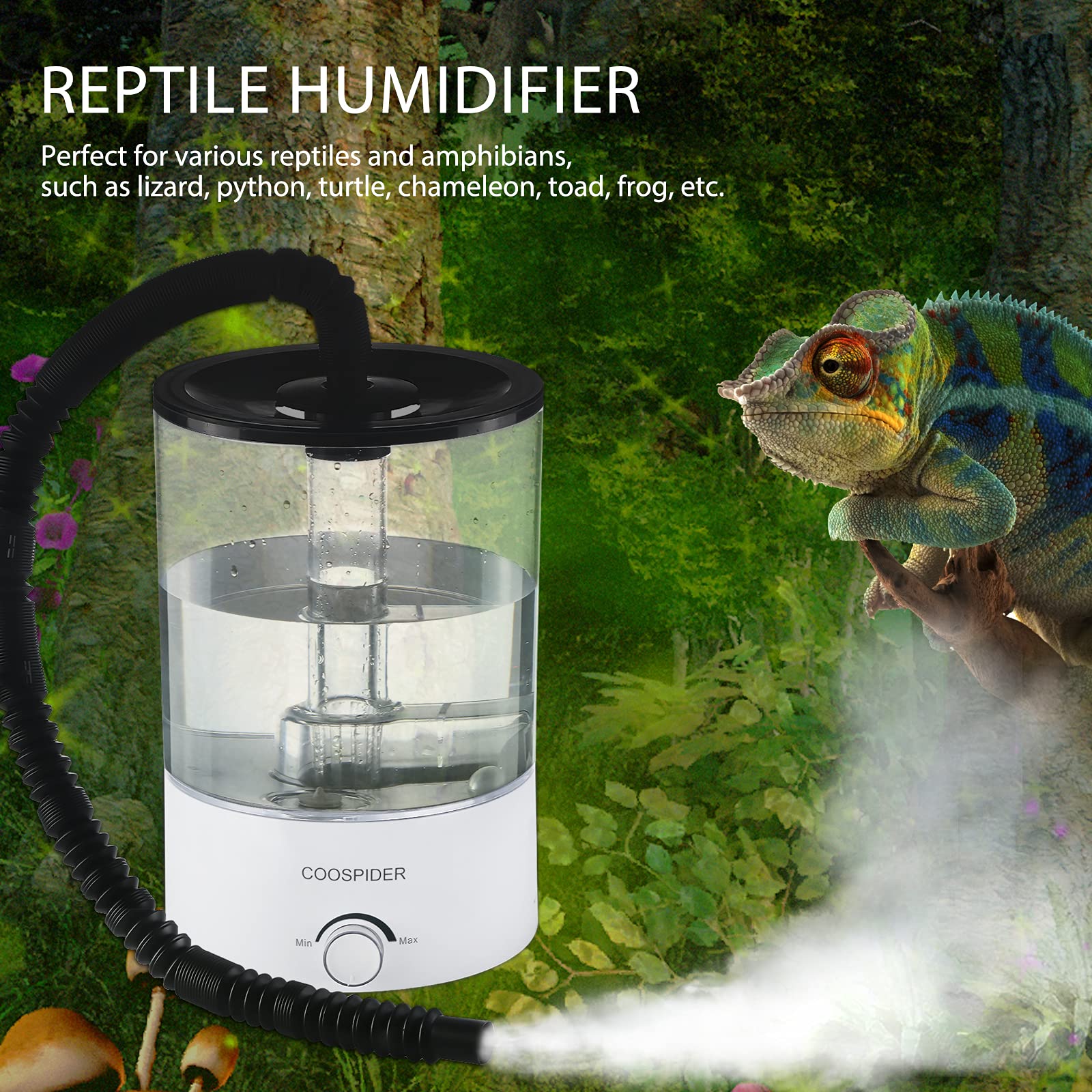 Coospider Top Fill Reptile Fogger Terrariums Humidifier Fog Machine 4.2L Large Size Perfect For Various Reptiles/Amphibians/Herps/Paludarium/Vivarium