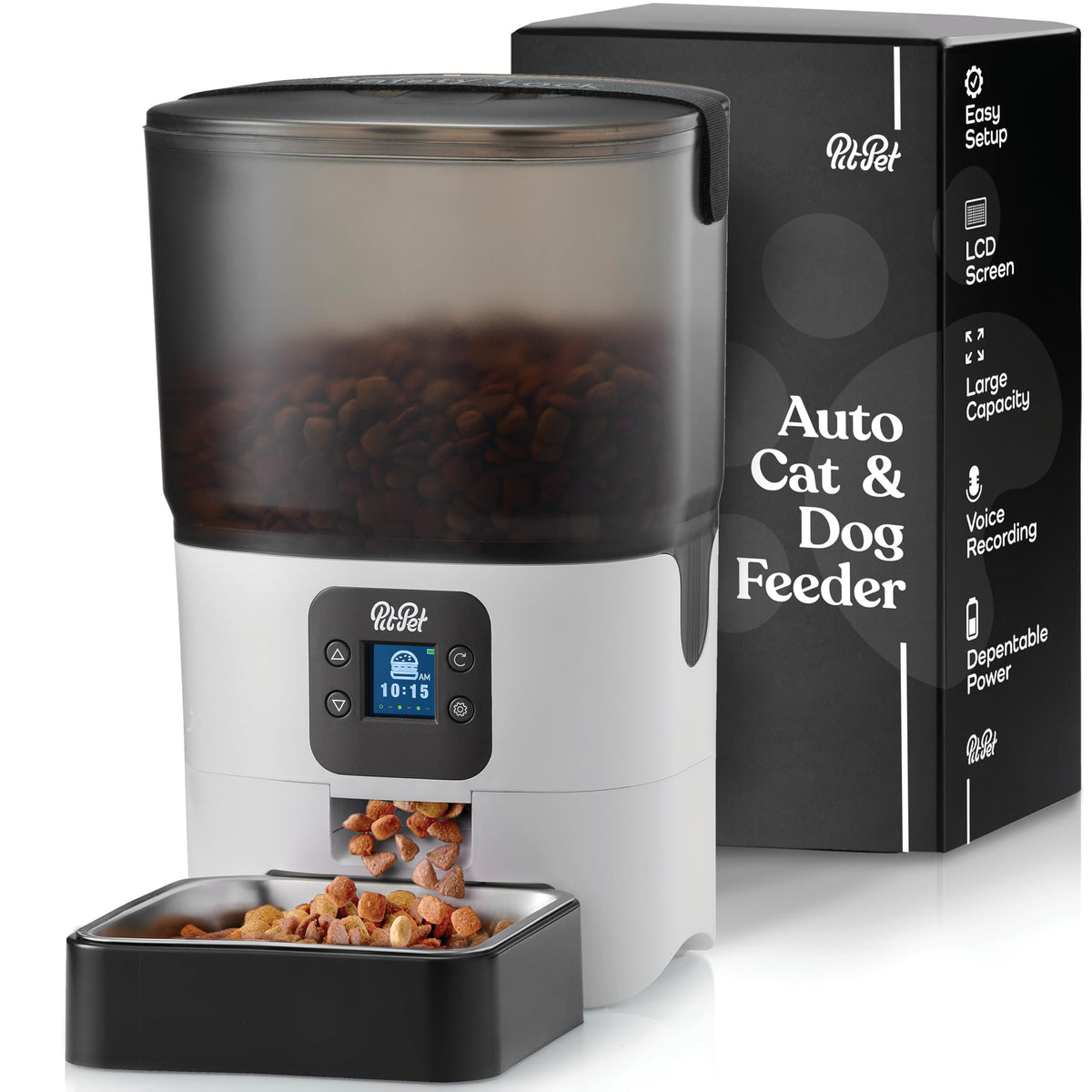 Smart Automatic Cat Feeder - 6-L Reliable Automatic Cat Food Dispenser With Display Lcd Screen For Easy Set Up -Portion Control Automatic Dog Feeder - (Black & White, 6 Liter (25 Cups))