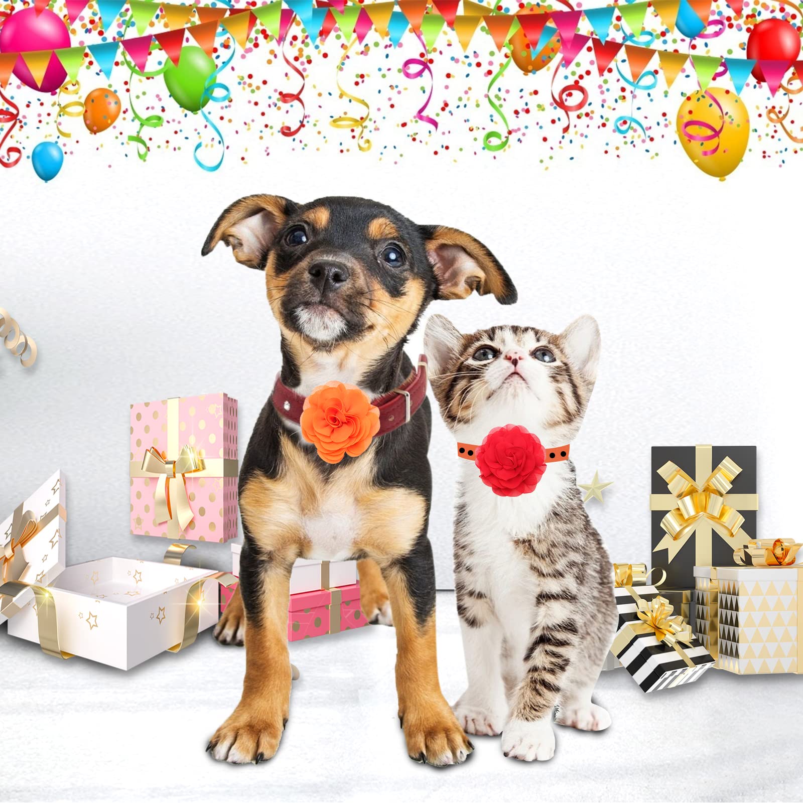 20Pcs Dog Flower Collar Accessory, Catcan Multi-Color Pet Flower Collars 2 Style Soft Chiffon Dog Bow Tie Charms Flower For Puppy Collar Grooming Accessories