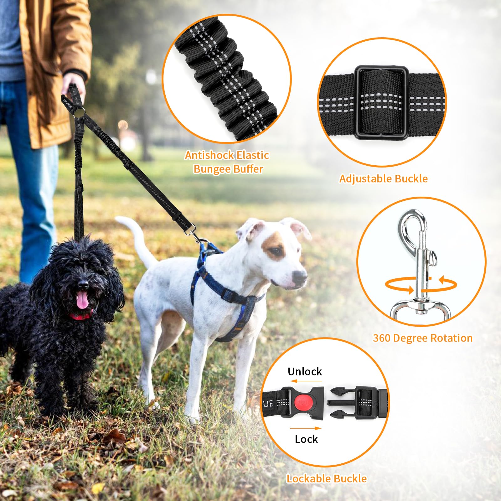 Bwogue Double Dog Cat Seat Belts, Car Headrest Restraint Adjustable Travel Leash,Safety Elastic Leads Splitter Connect Vehicle S