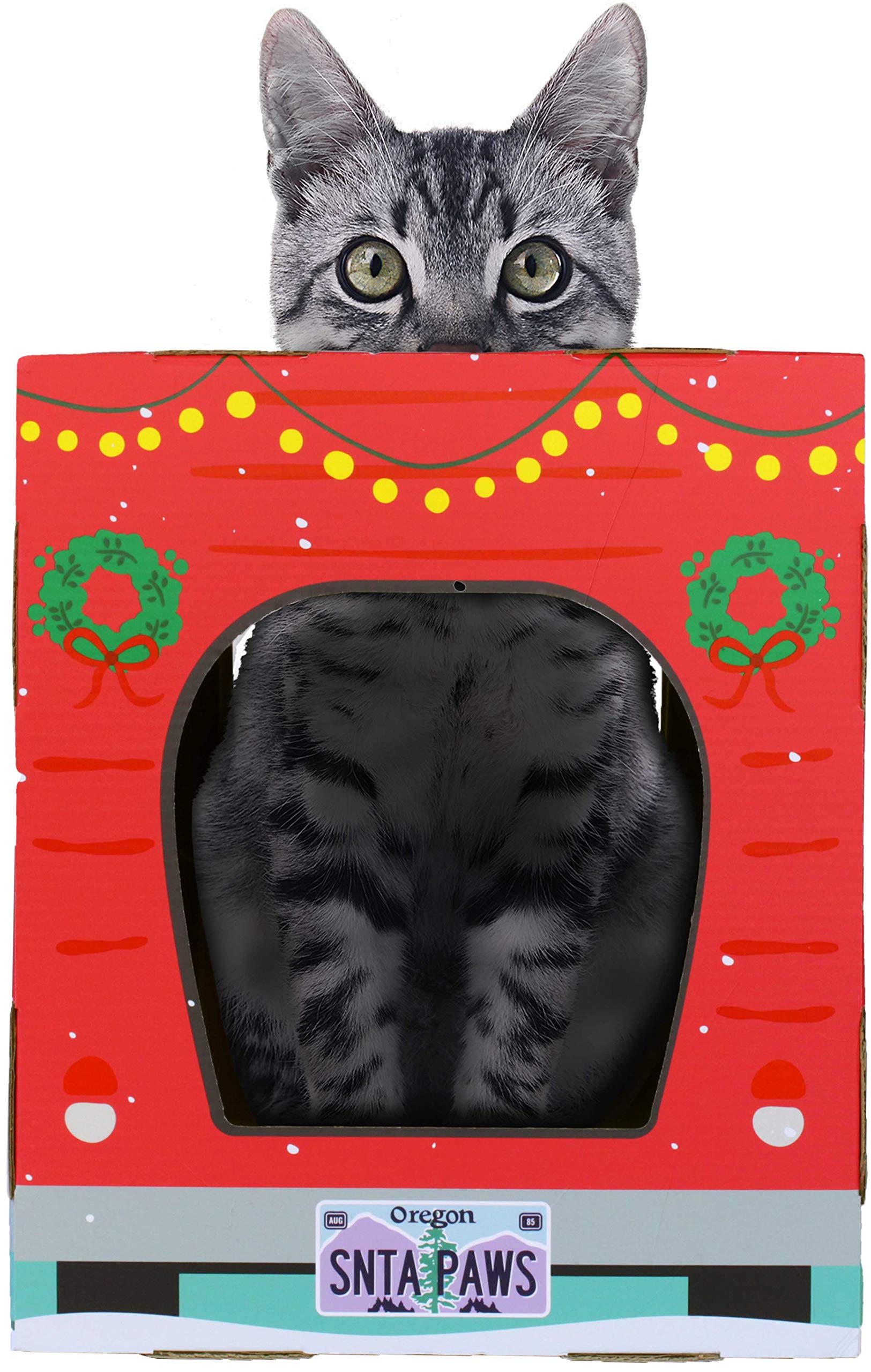 American Cat Club Christmas Cat House & Cat Scratcher W/Bonus Catnip Included