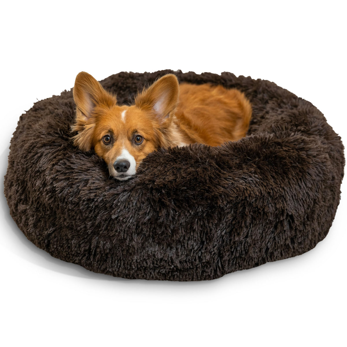 Best Friends By Sheri The Original Calming Donut Dog And Cat Bed In Shag Fur, Dark Brown, Medium, 30X30
