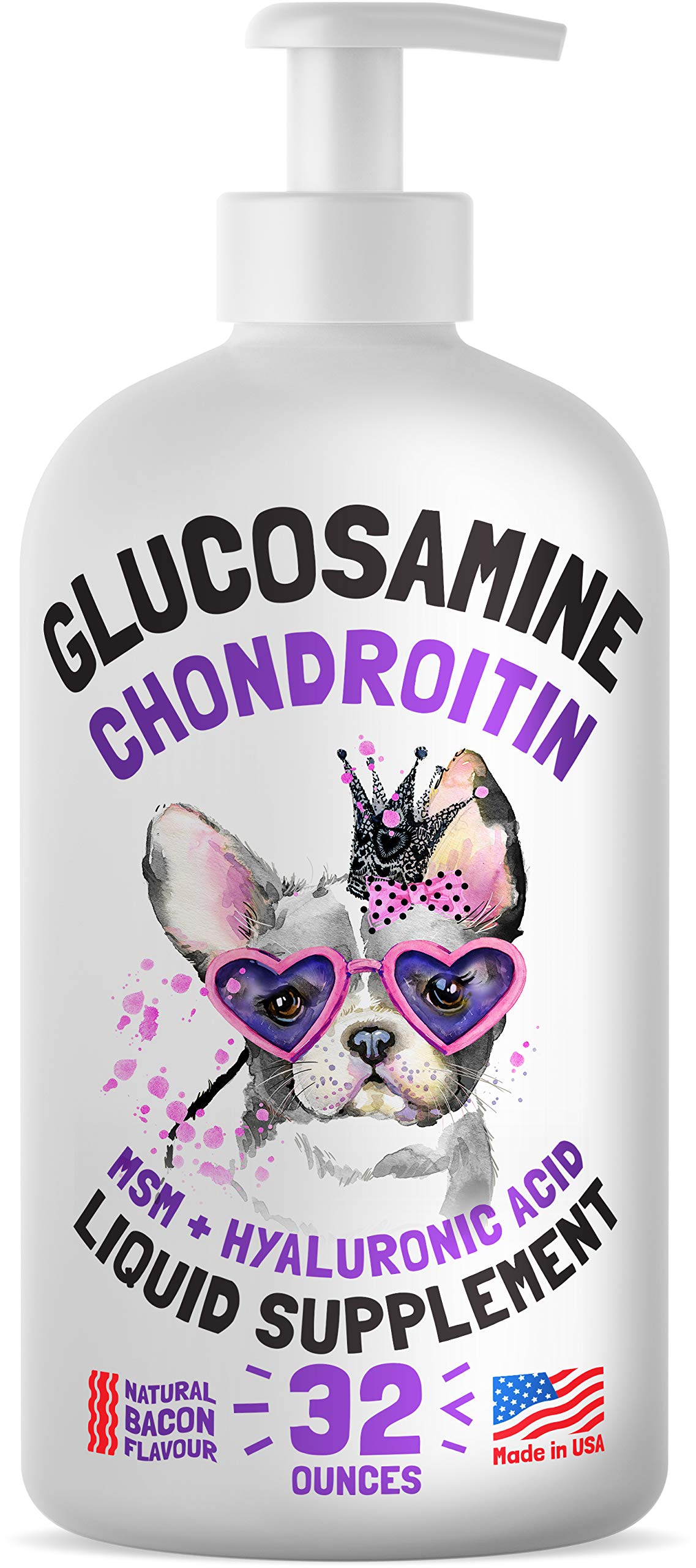 Liquid Glucosamine for Dogs Bacon Flavour Chondroitin, MSM & Hyaluronic Acid K9 Supplement Hip and Joint Formula Advanced Mobili