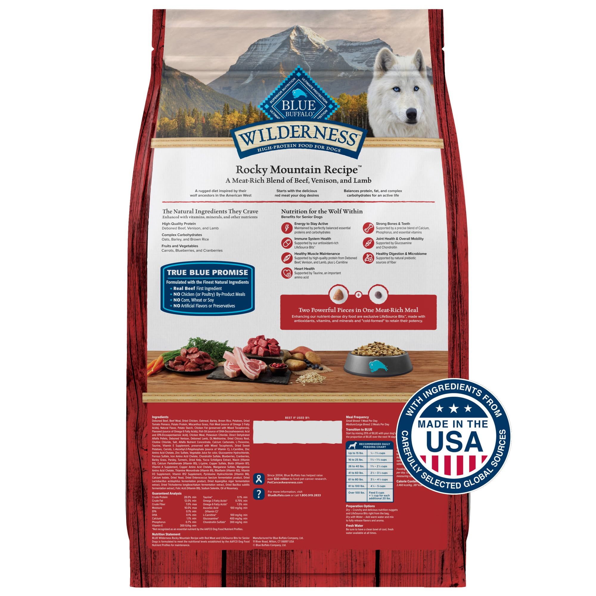 Blue Buffalo Wilderness Rocky Mountain Recipe High Protein, Natural Senior Dry Dog Food, Red Meat with Grain 28 lb Bag