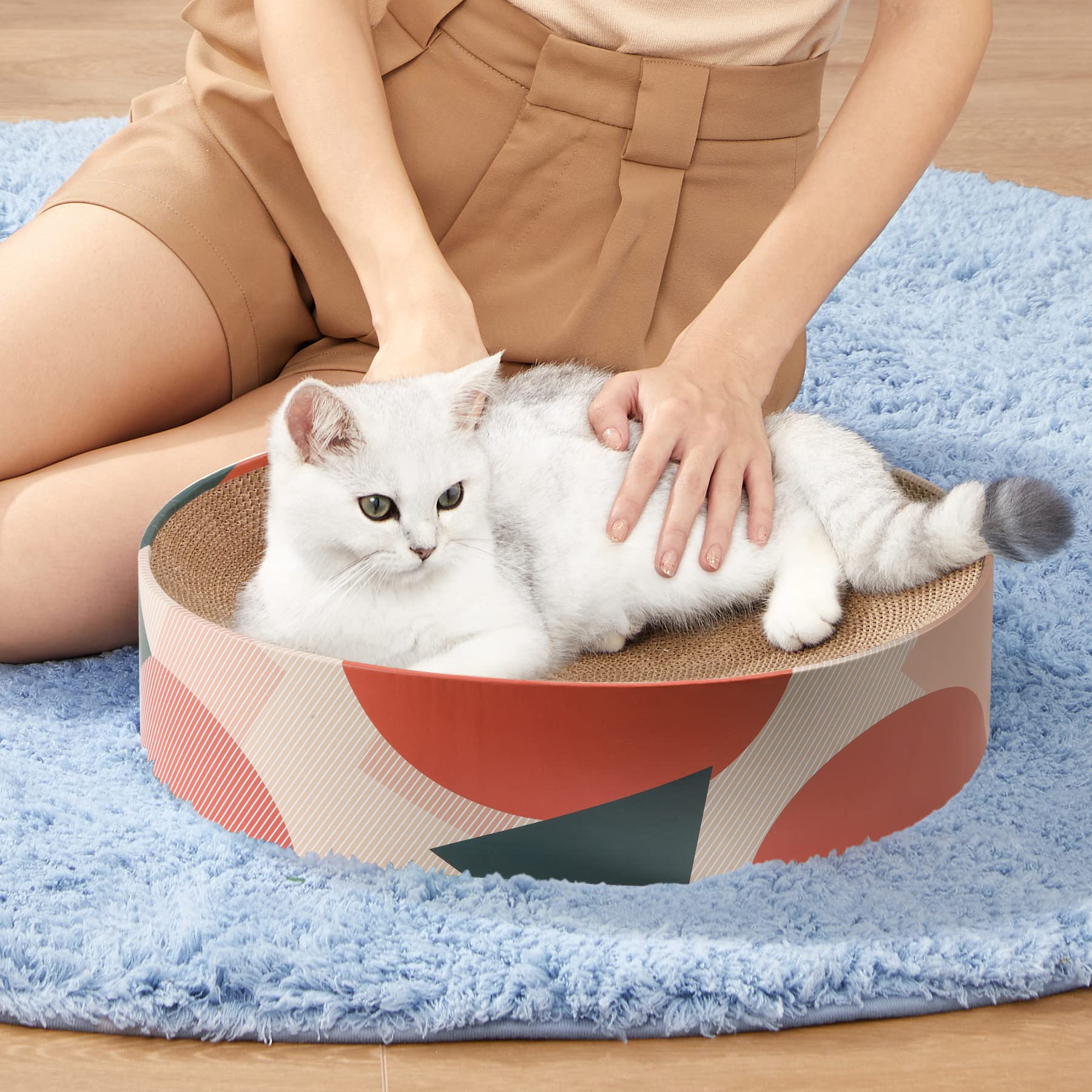 Comsaf Cat Scratcher Cardboard Bed Lounge Couch For Indoor Cats Oval Shape 17'X13', Kitty Cat Scratching Pad Recycle Corrugate Scratcher Long Lasting Furniture