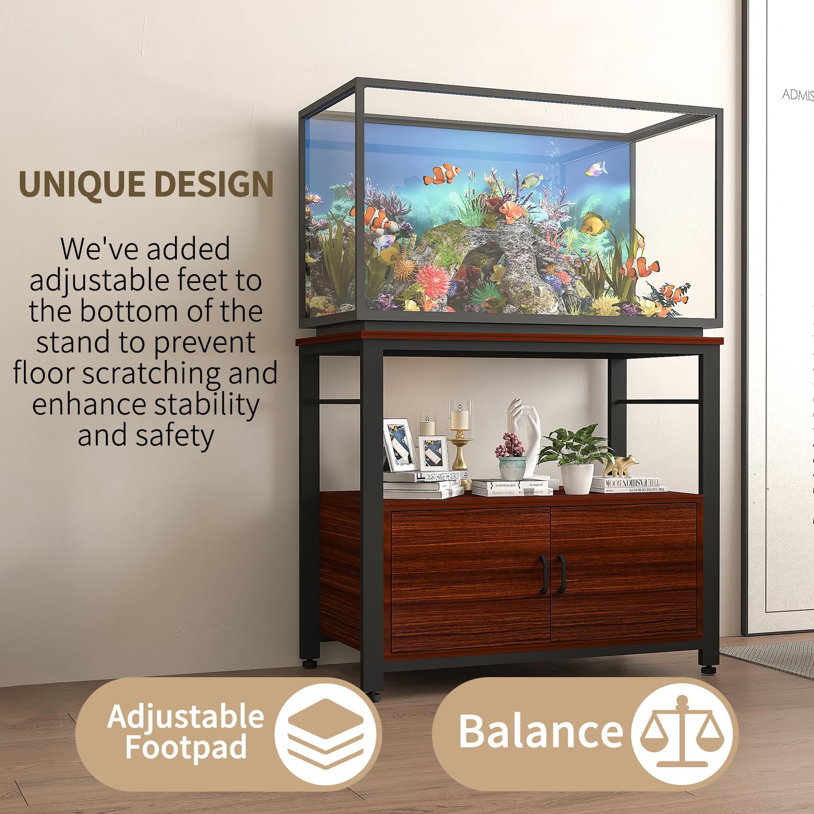 Avolander Fish Tank Stand Metal Aquarium Stand with Cabinet Accessories Storage 40-50 Gallon, Double Layer Metal with Storage We