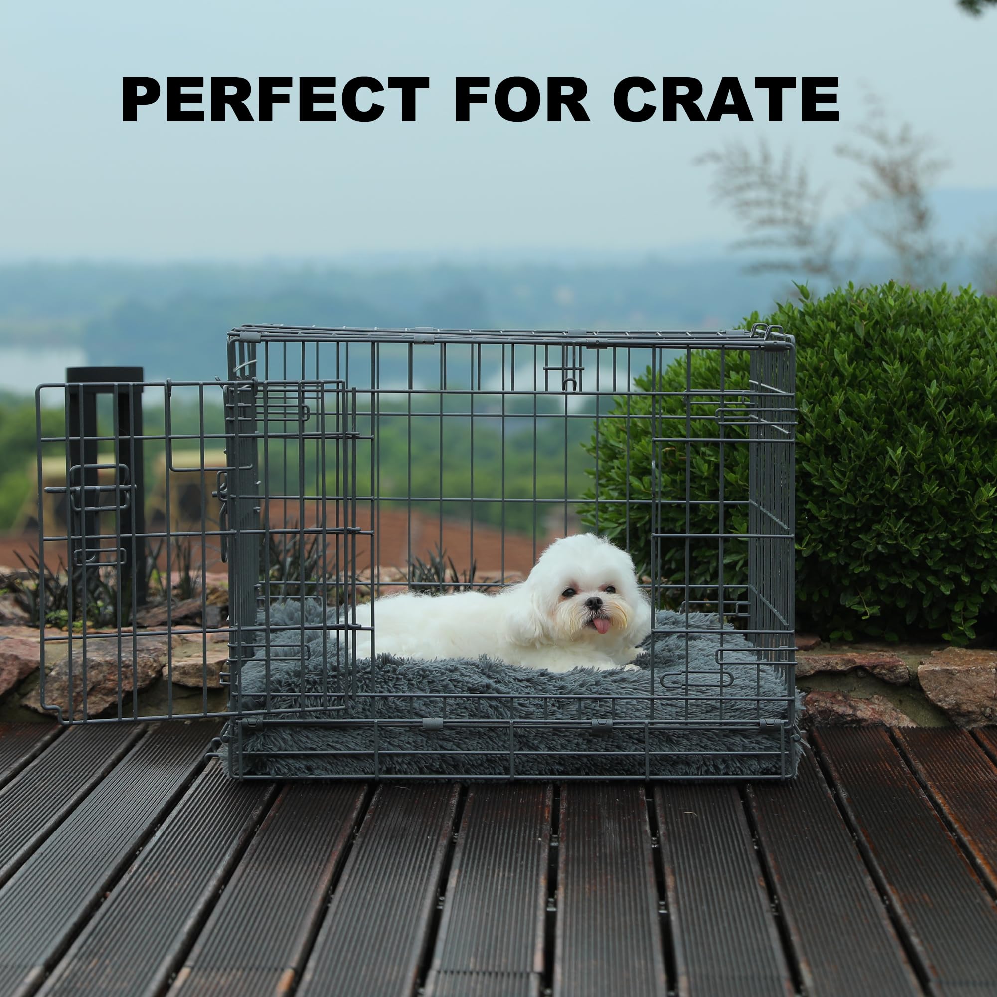 Bedfolks Waterproof Dog Crate Pad, Plush Dog Kennel Bed With Removable Cover, Faux Fur, Washable, 21''X13'', Dark Grey