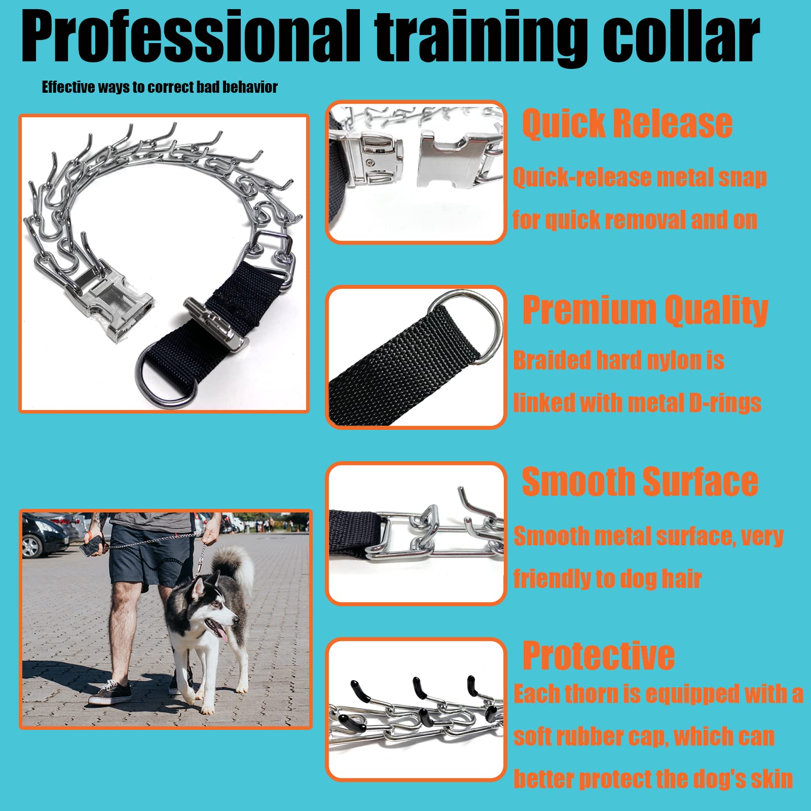 Prong Training Collar For Dogs, Adjustable Dog Pinch Collar With Quick Release Buckle, No Pull Collar For Small Medium Large Dog