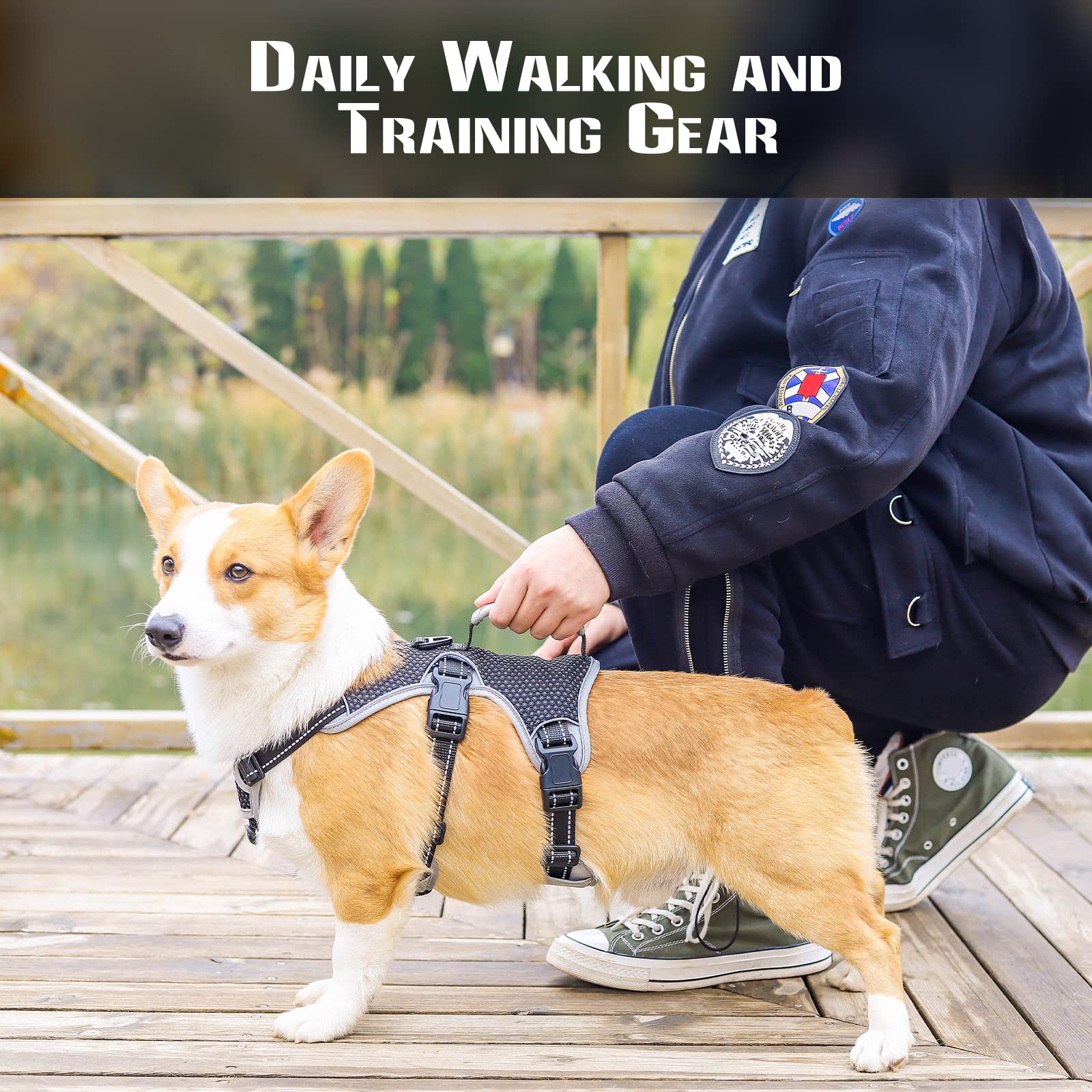 No Escape Dog Harness, Escape Proof Harness, Fully Reflective Harness With Padded Handle, Breathable,Durable, Adjustable Vest For Medium Dogs Walking, Training, And Running Gear Black (Medium)