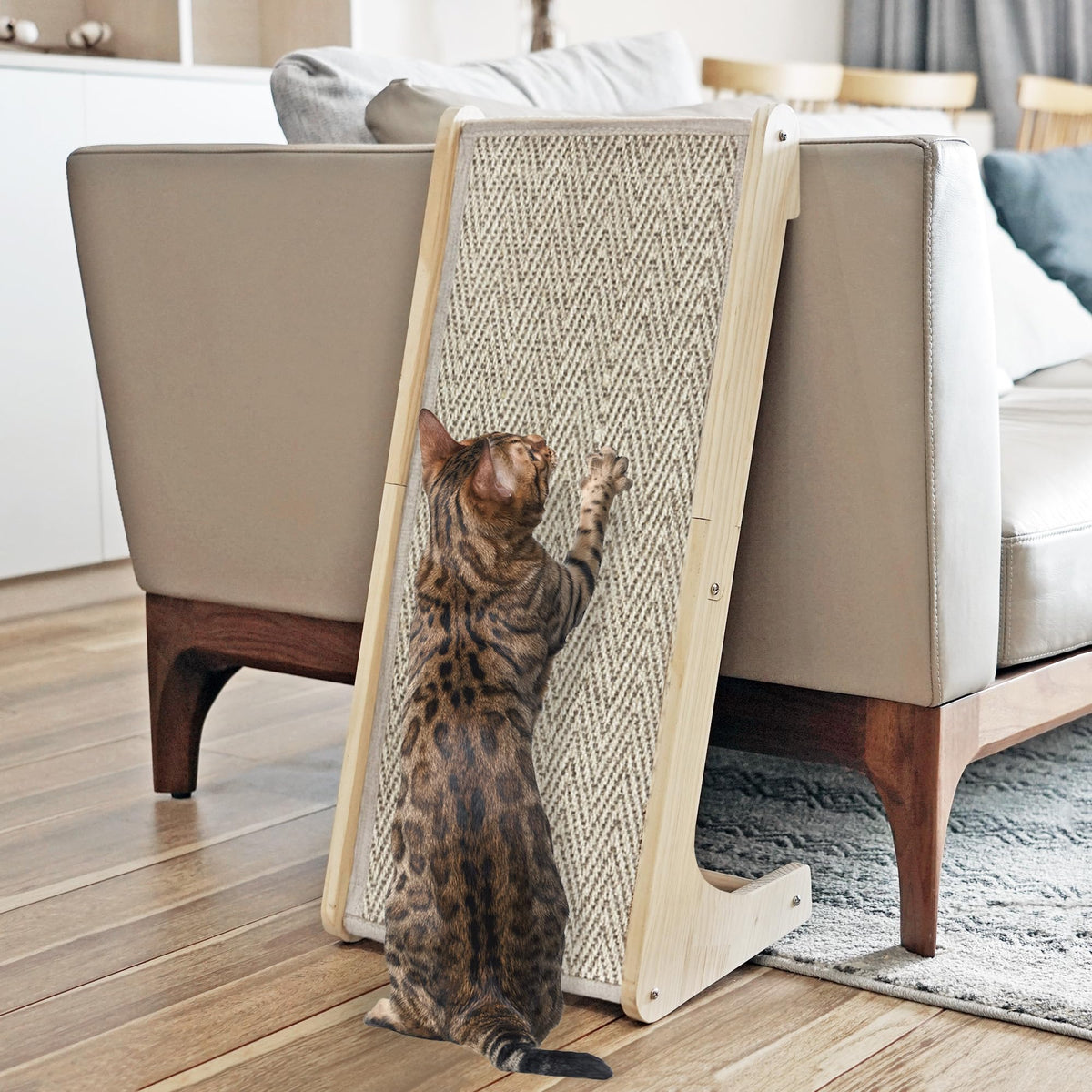 Petkaray L Shape Cat Scratcher, Sisal Scratching Ramp, Chevron Scratching Pad For Indoor Cats, 27'' Wall Furniture Protector Wit