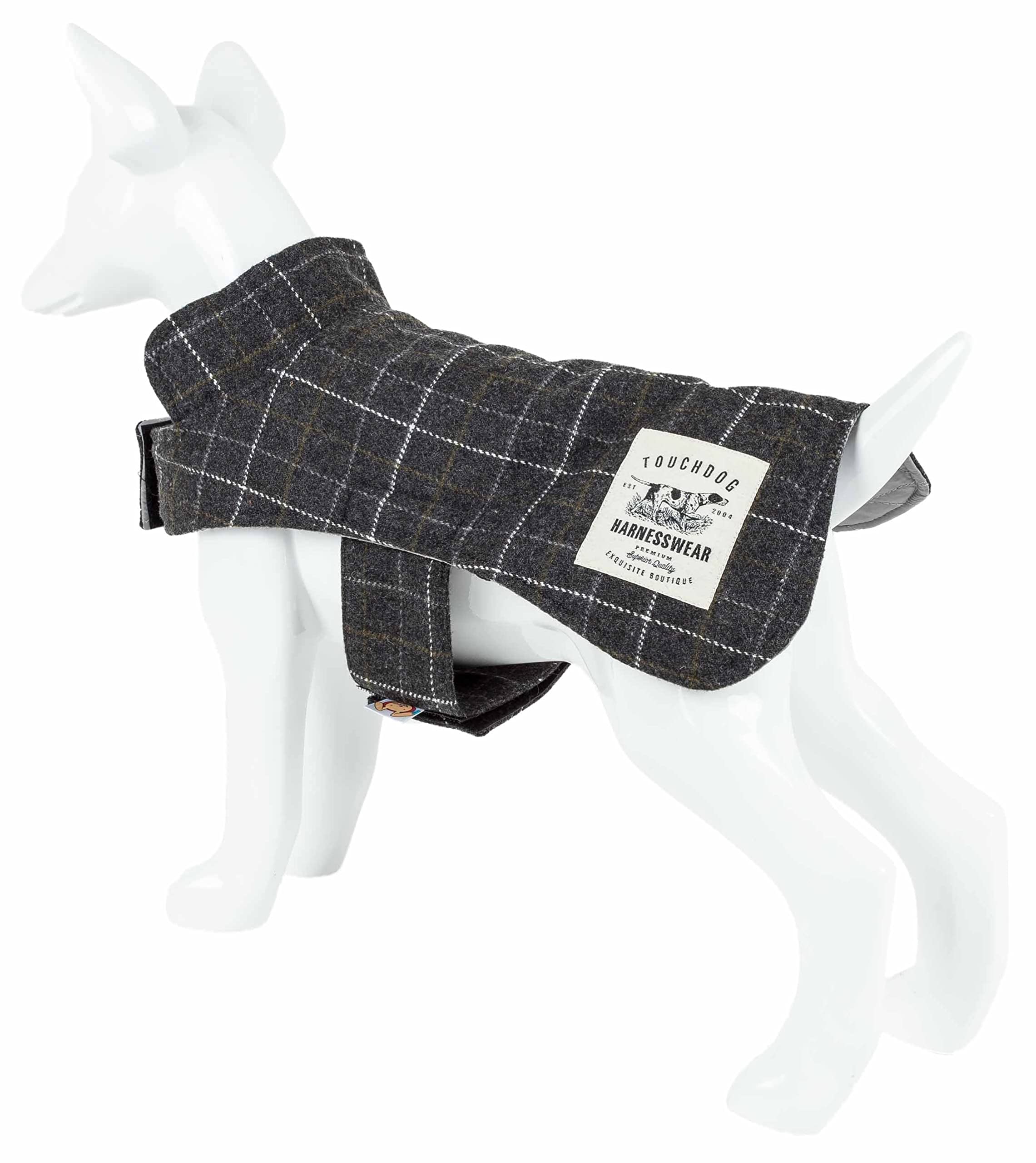 Touchdog  2-in-1 Windowpane Plaided Dog Jacket with Matching Reversible Dog Mat - Dog Coat Features Easy Hook-and-Loop enlosures