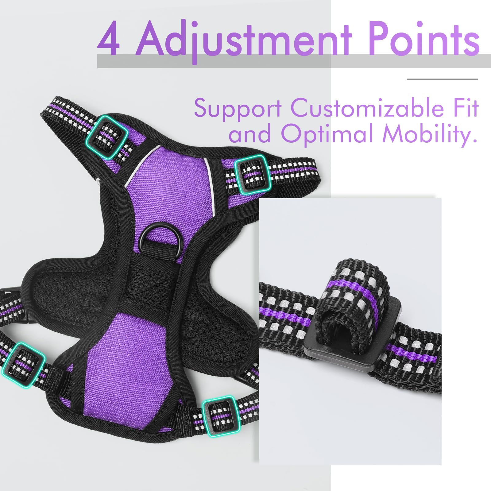 Rabbitgoo Dog Harness, No-Pull Pet Harness With 2 Leash Clips, Adjustable Soft Padded Dog Vest, Reflective No-Choke Pet Oxford Vest With Easy Control Handle For Small Dogs, Purple,Xs