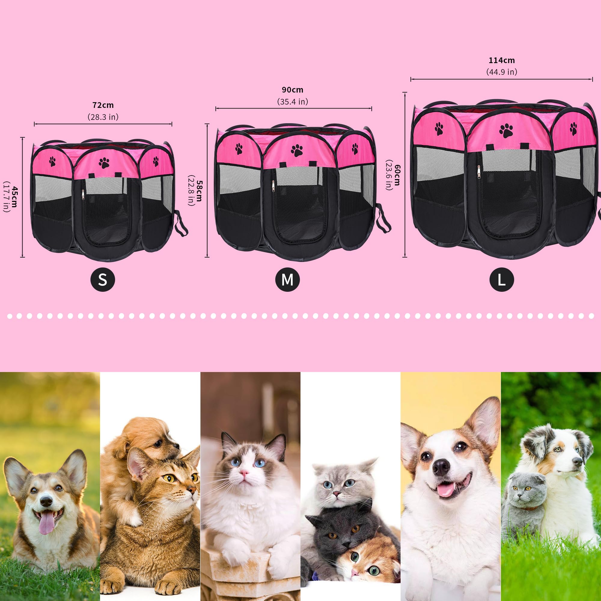 Mile High Life | Foldable Dog Playpen | Portable Dog Crate W Removable Shade Cover | Dog Kennel Indoor/Outdoor W Carry Case | Pen Tent For Dog/Cat/Rabbit(Hot Pink, Medium (36'X36'X23'))