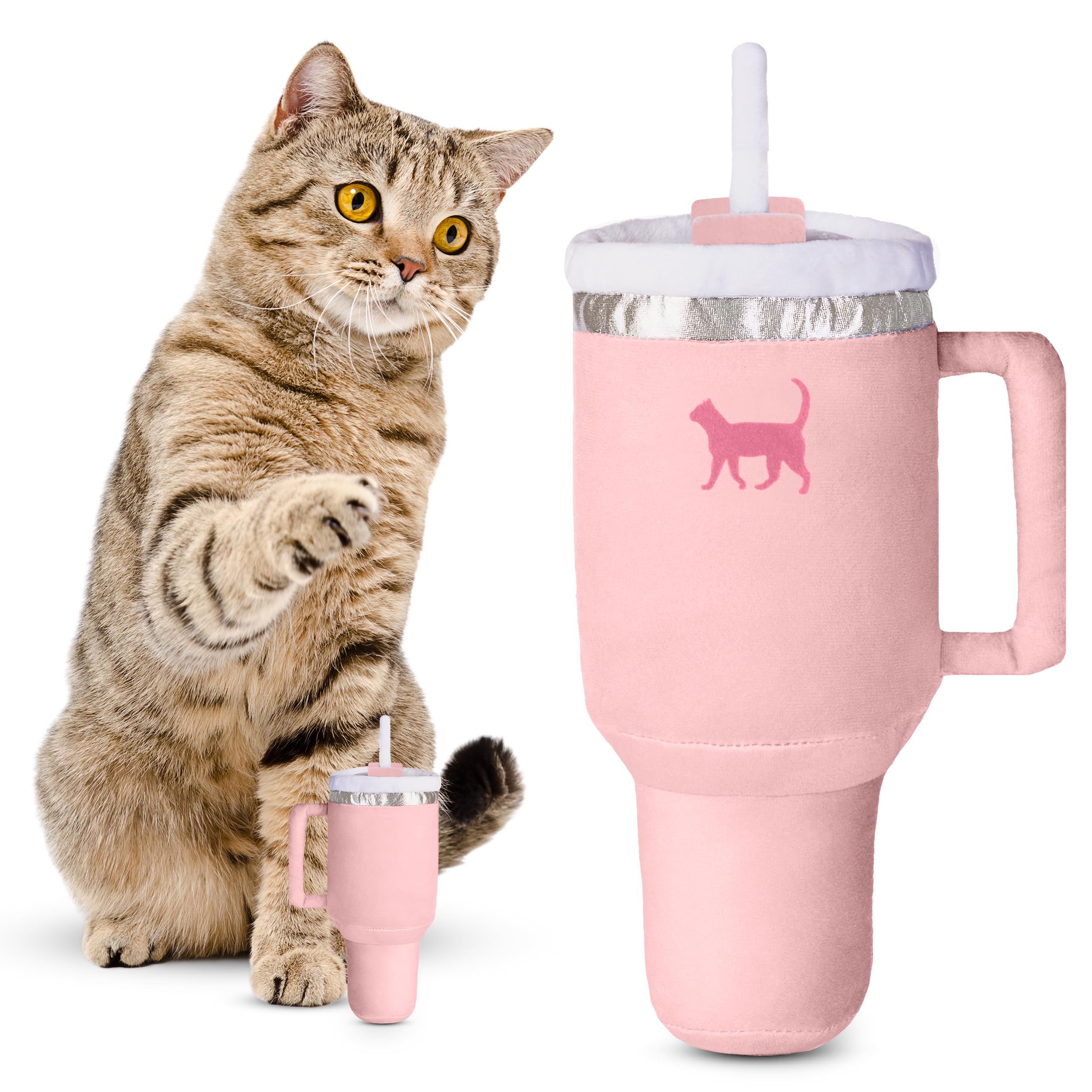 Puproar Kitty Cup Tumbler Cat Toy - Aesthetic Crinkle Cat Toy With Catnip, Funny Birthday Gift For Cats & Kittens (Pink Peach Du