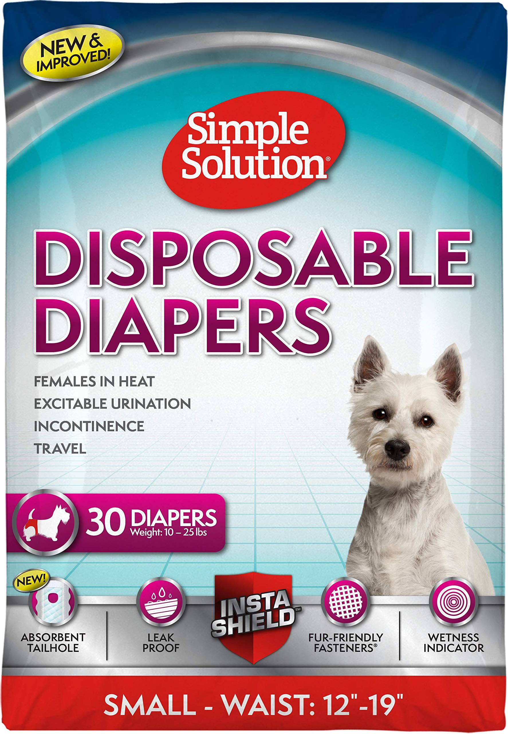 Simple Solution Disposable Dog Diapers for Female Dogs | Super Absorbent Leak-Proof Fit | Females in Heat, Excitable Urination, 