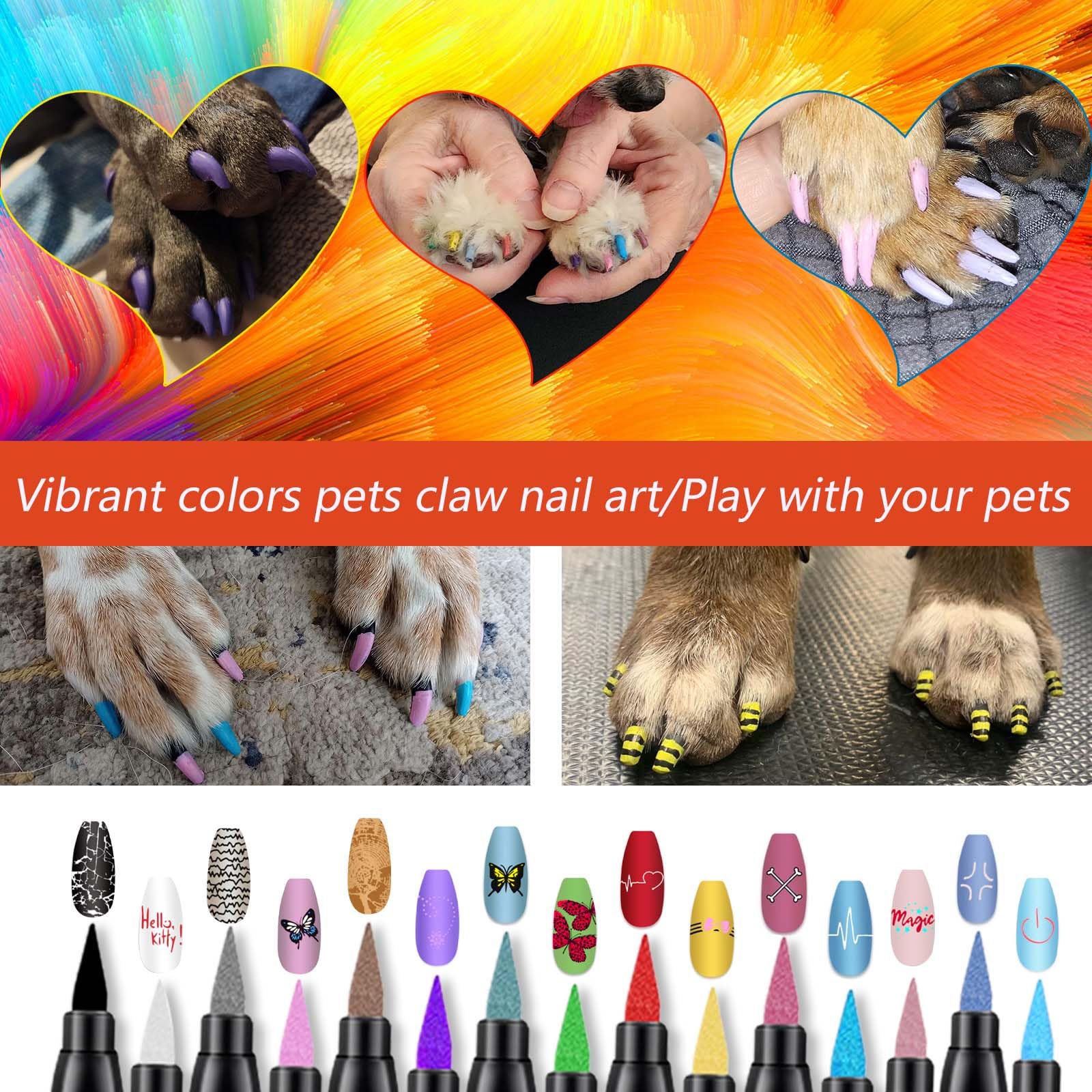 Janfeel Dog Nail Polish Pens, 15 Colors Pet Nail Polish Set Quick Dry Pet Safe Nail Polish Non Toxic Brush Tip Nail Polish Pens