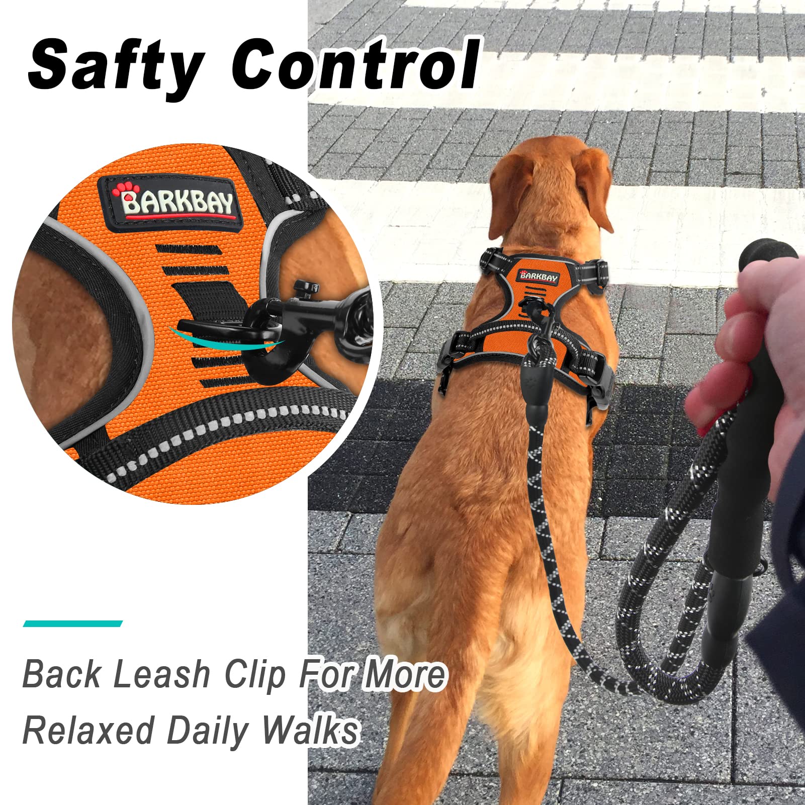 Barkbay No Pull Dog Harness Large Step In Reflective Dog Harness With Front Clip And Easy Control Handle For Walking Training Running(Orange,S)