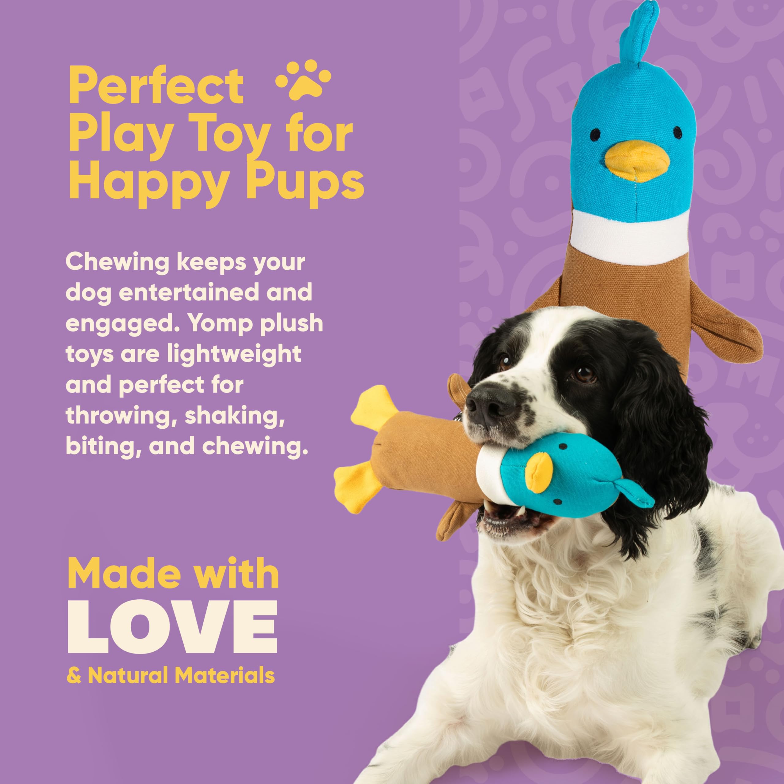 Yomp Duck Toy For Dogs - Durable Plush Chew Toy With Natural Canvas And Crinkle Paper - Interactive Stuffed Animal For Dogs (Qua