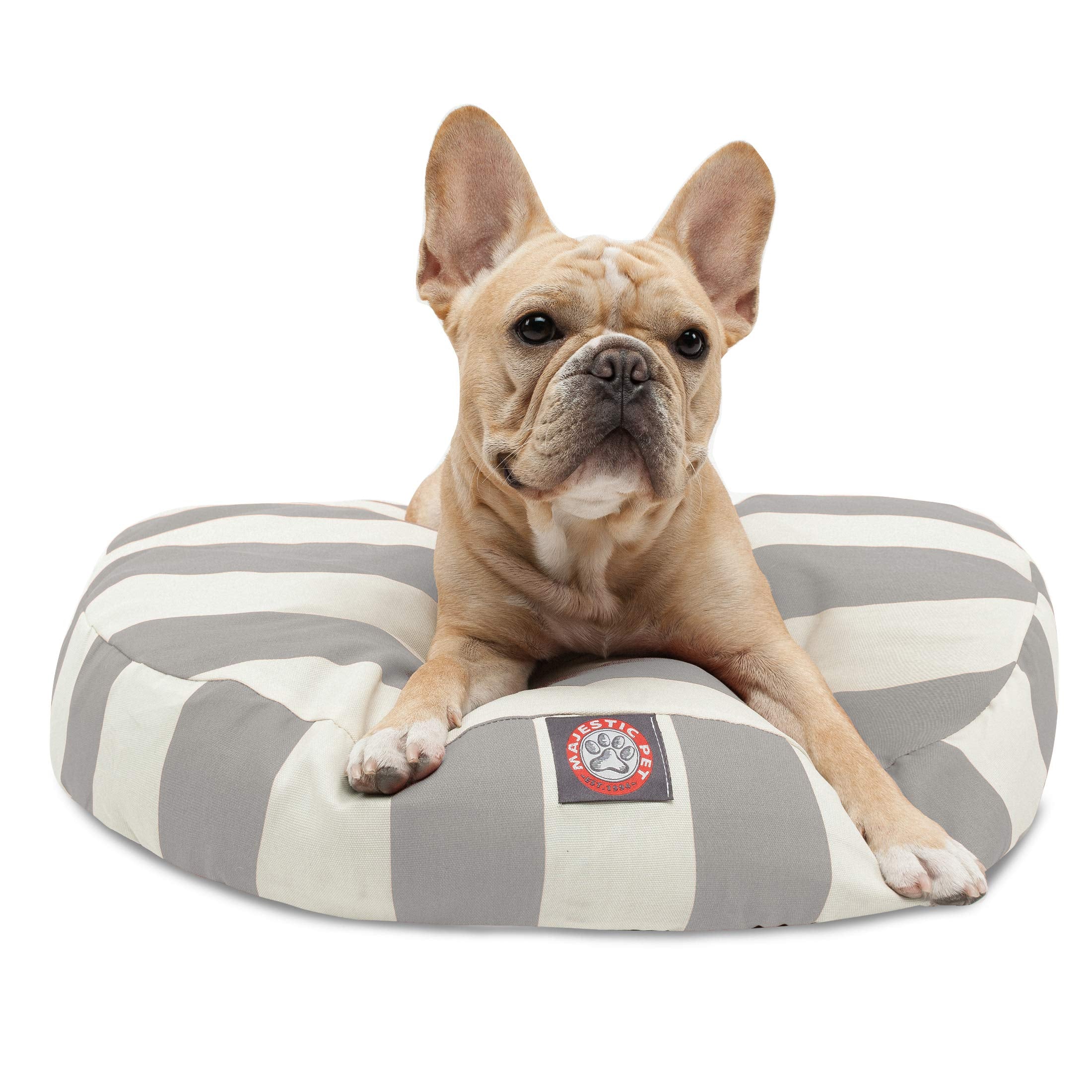 Majestic Pet Indoor Outdoor Vertical Stripe Round Pet Dog Bed With Removable Washable Cover, Gray, Small