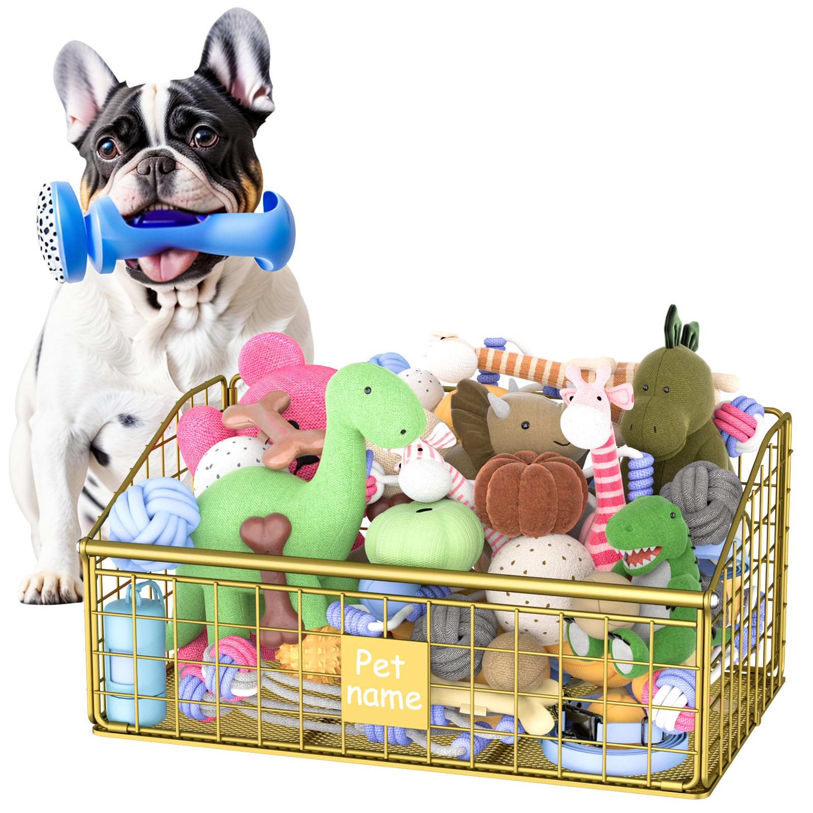 Kaiferty Indestructible Dog Toy basket, Medium Toy Box for Dogs,Pet Toy Bin Dog Metal Basket for Toys, Toy Storage Organizer, To
