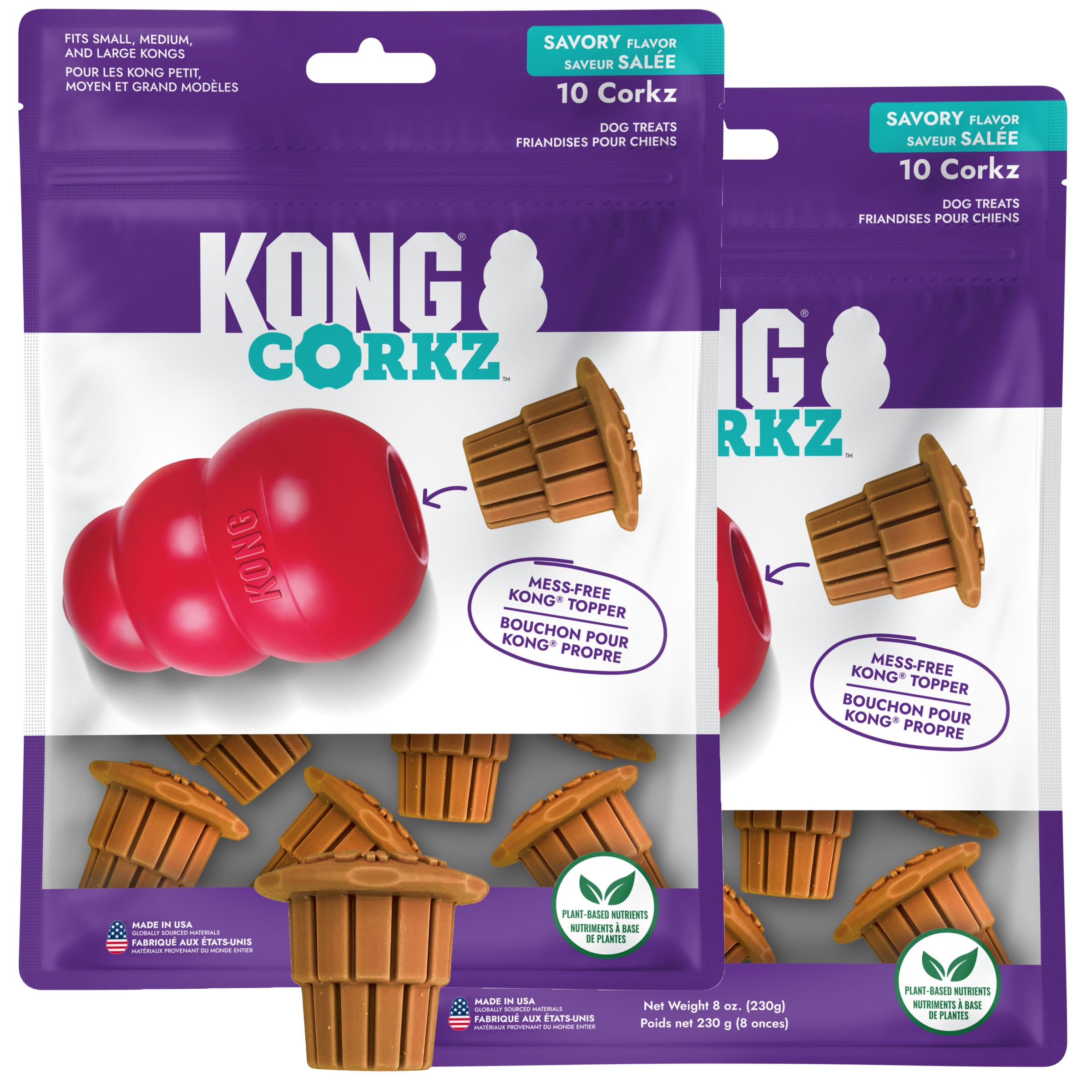 KONG Corkz Treat Toppers for Classic & Extreme Dog Toys - Long-Lasting Chew Enrichment, Mess-Free Treat Retention, Plant-Based F
