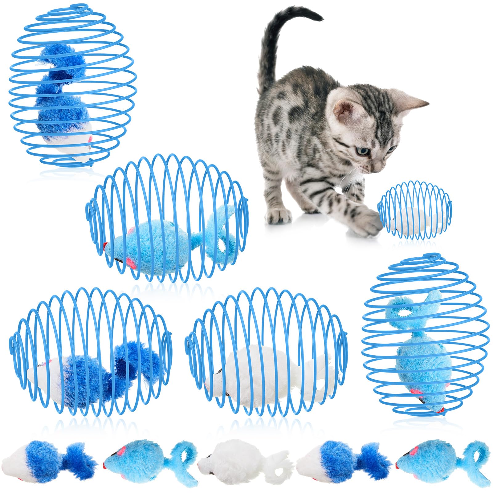 Jecery 5 Pcs Cat Spring Balls Stretchable Springs Toys Interactive Rolling Balls Colorful Playful Coils Spring Action Toy Caged 