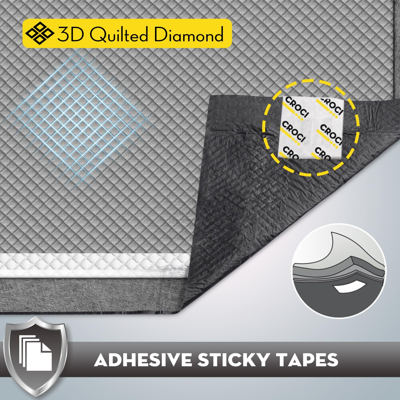 Croci Charcoal Puppy Pads With Adhesive Tabs, 28X34In Extra Large Pee Pads For Dogs, Odor-Control Super Absorbent Quick-Dry Leak