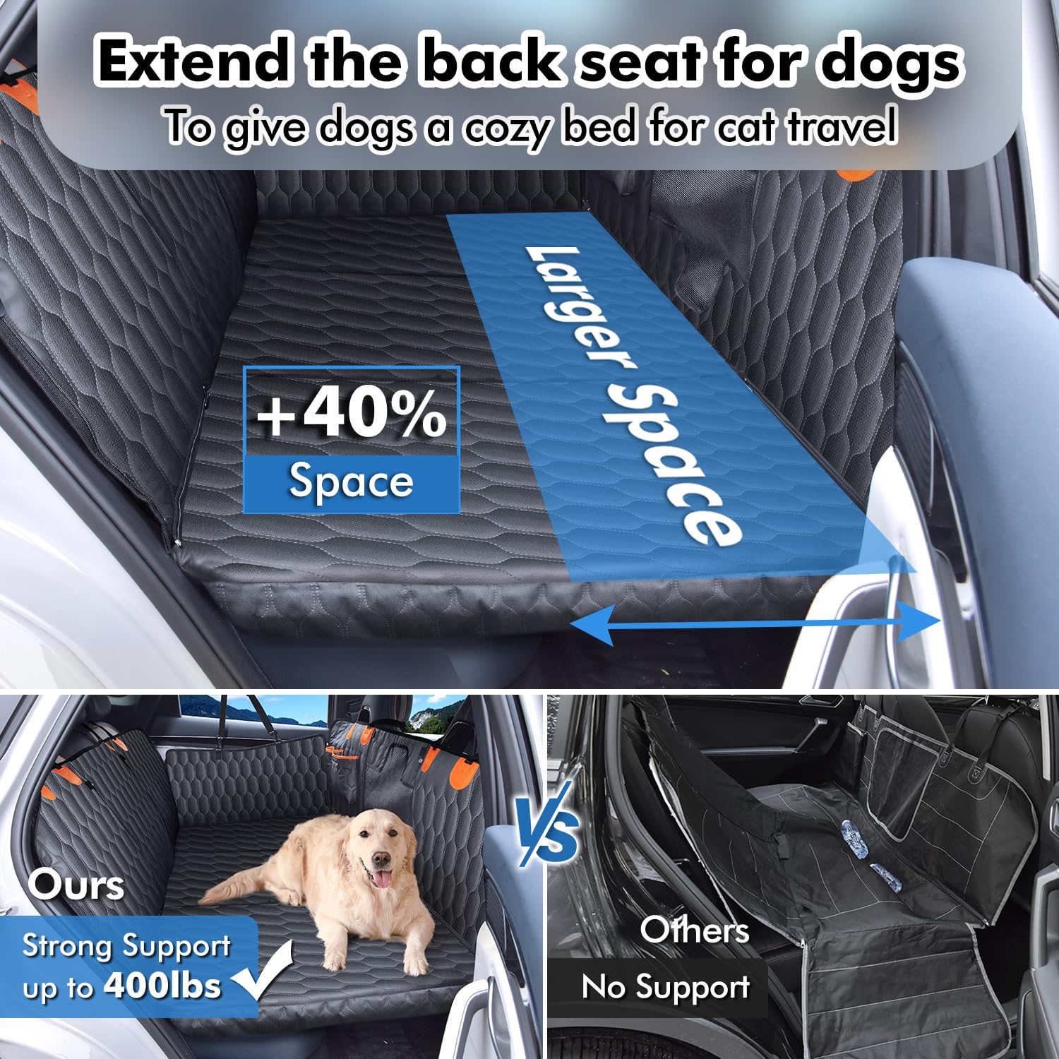 Chumajor 3-in-1 Convertible Dog Car Seat Extender & Booster Seat - 400lb Capacity, Waterproof 600D Oxford with Hard Bottom, Scra