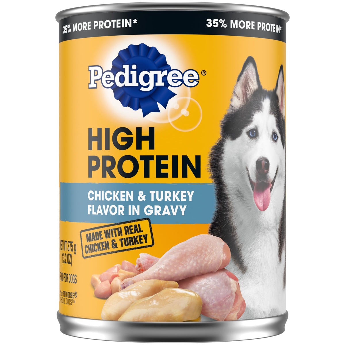 Pedigree High Protein Adult Canned Wet Dog Food, Chicken & Turkey Flavor In Gravy, (12) 13.2 Oz. Cans