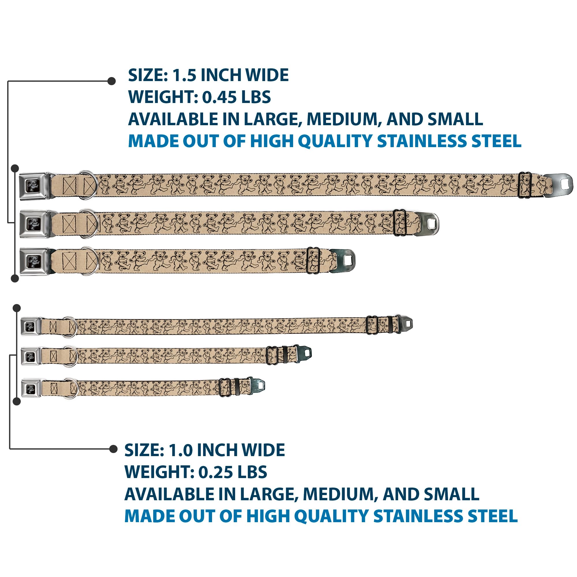 Buckle-Down Seatbelt Buckle Dog Collar - Dancing Bears Hemp/Black - 1.5'' Wide - Fits 13-18'' Neck - Small