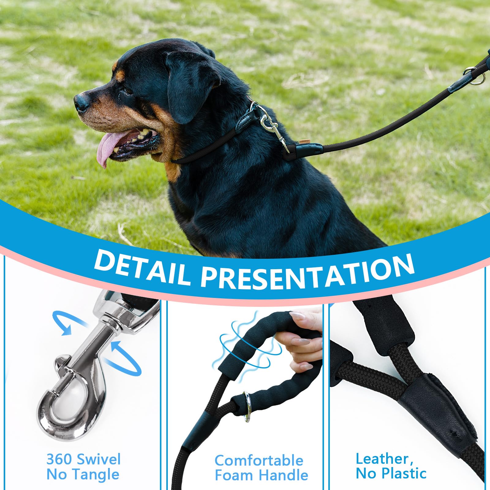 Aiminto Dog Leash, Braided Rope Traction - Walking Training Lead for Small Dogs ((1/3 '') x 6FT, Black)