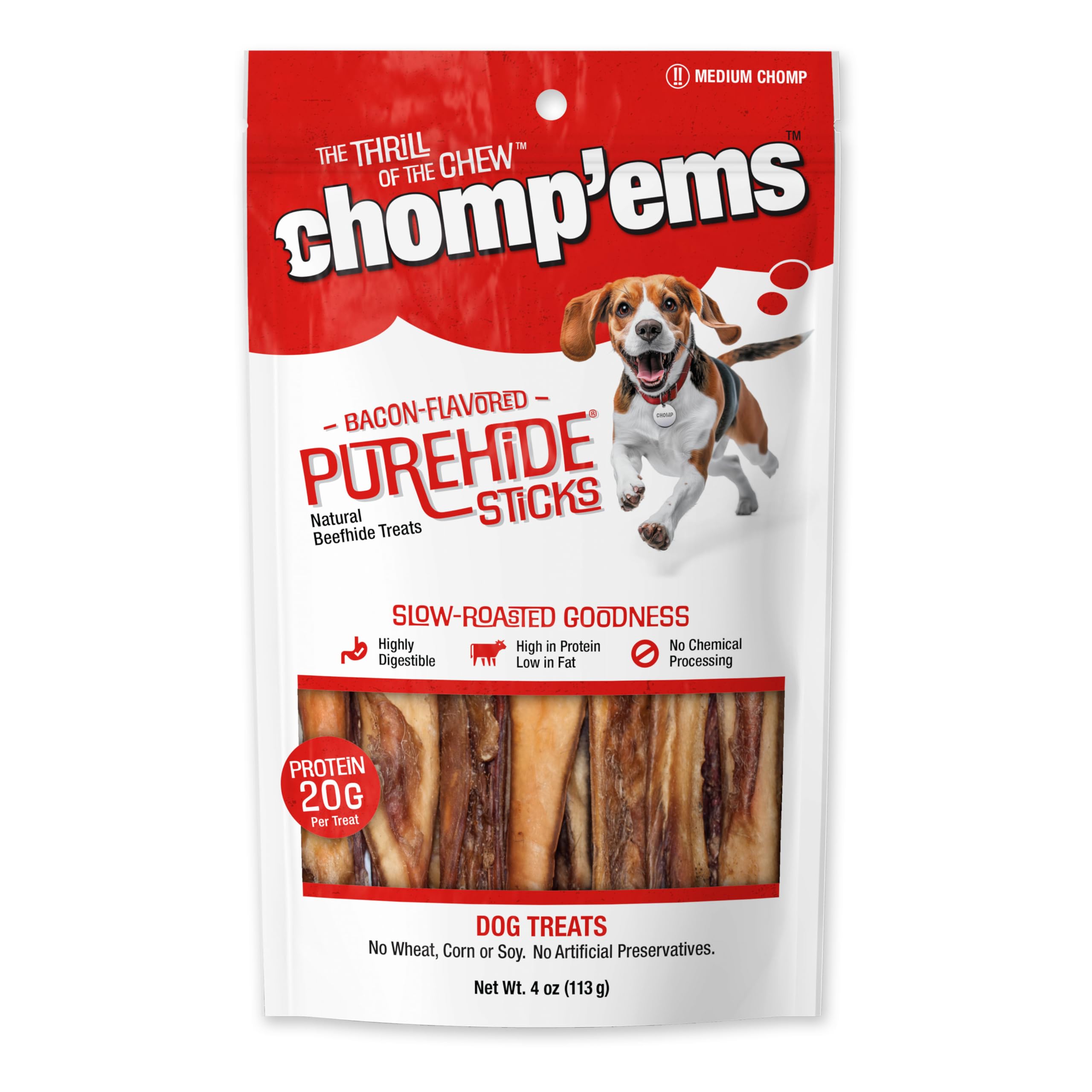 CHOMP EMS Purehide Sticks Healthy Natural Rawhide Dog Chew, 4 oz