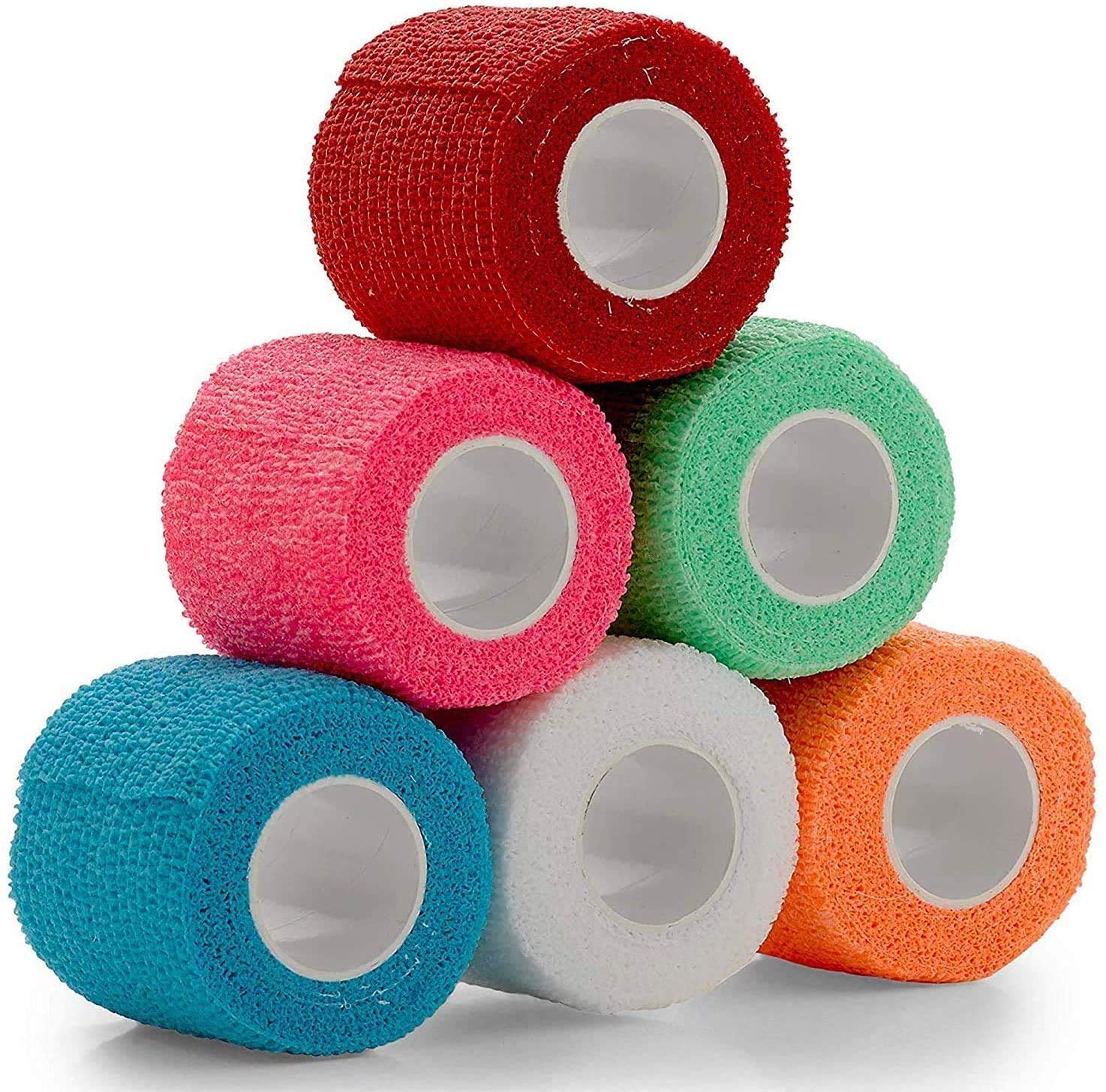 Vet Wrap - (Pack of 6-2 inch x 5 Yard Rolls) Self Adherent Wrap Cohesive Compression Bandage and Medical Gauze Bandage Roll Tape