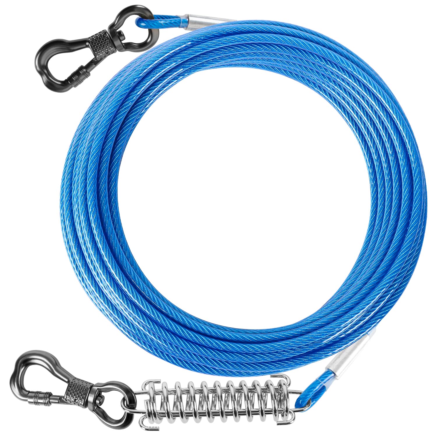 Tresbro 50 Ft Dog Tie Out Cable, Heavy Duty Dog Chains For Outside With Spring Swivel Lockable Hook, Pet Runner Cable Leads For Yard, Blue Dog Line Tether For Small Medium Large Dogs Up To 500 Lbs